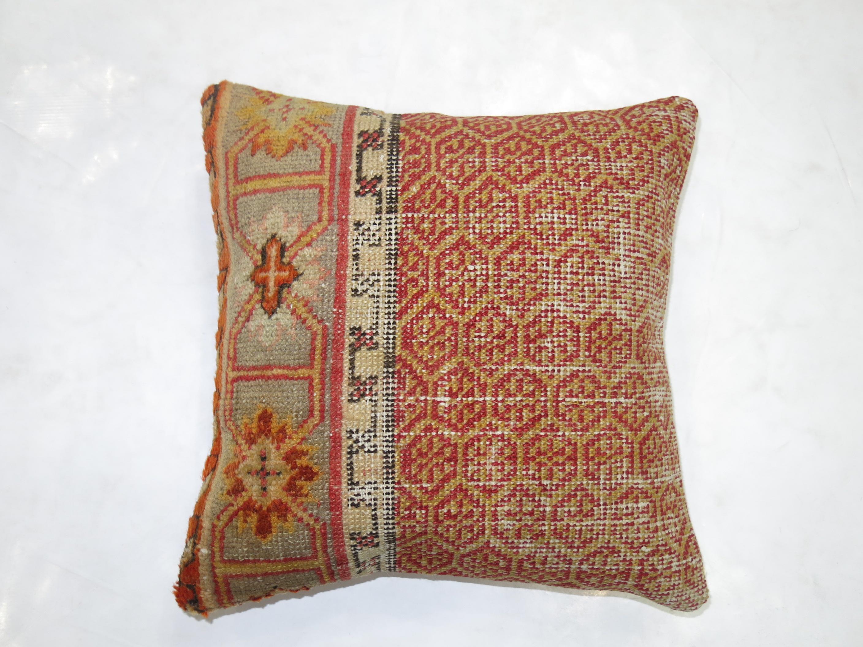 Moorish Shabby Chic Orange Turkish Rug Pillow with Red Backside For Sale