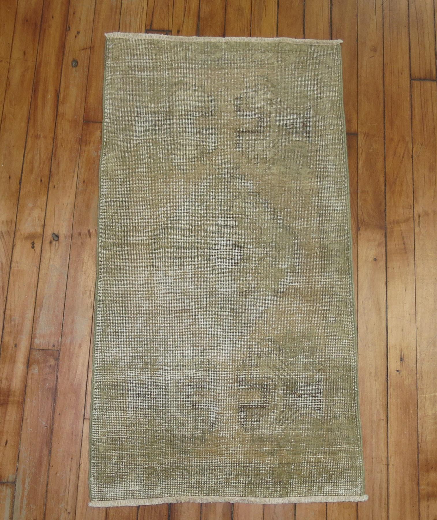 Hand-Knotted Mid 20th Century Shabby Chic Beige Color Turkish Oushak Small Rug