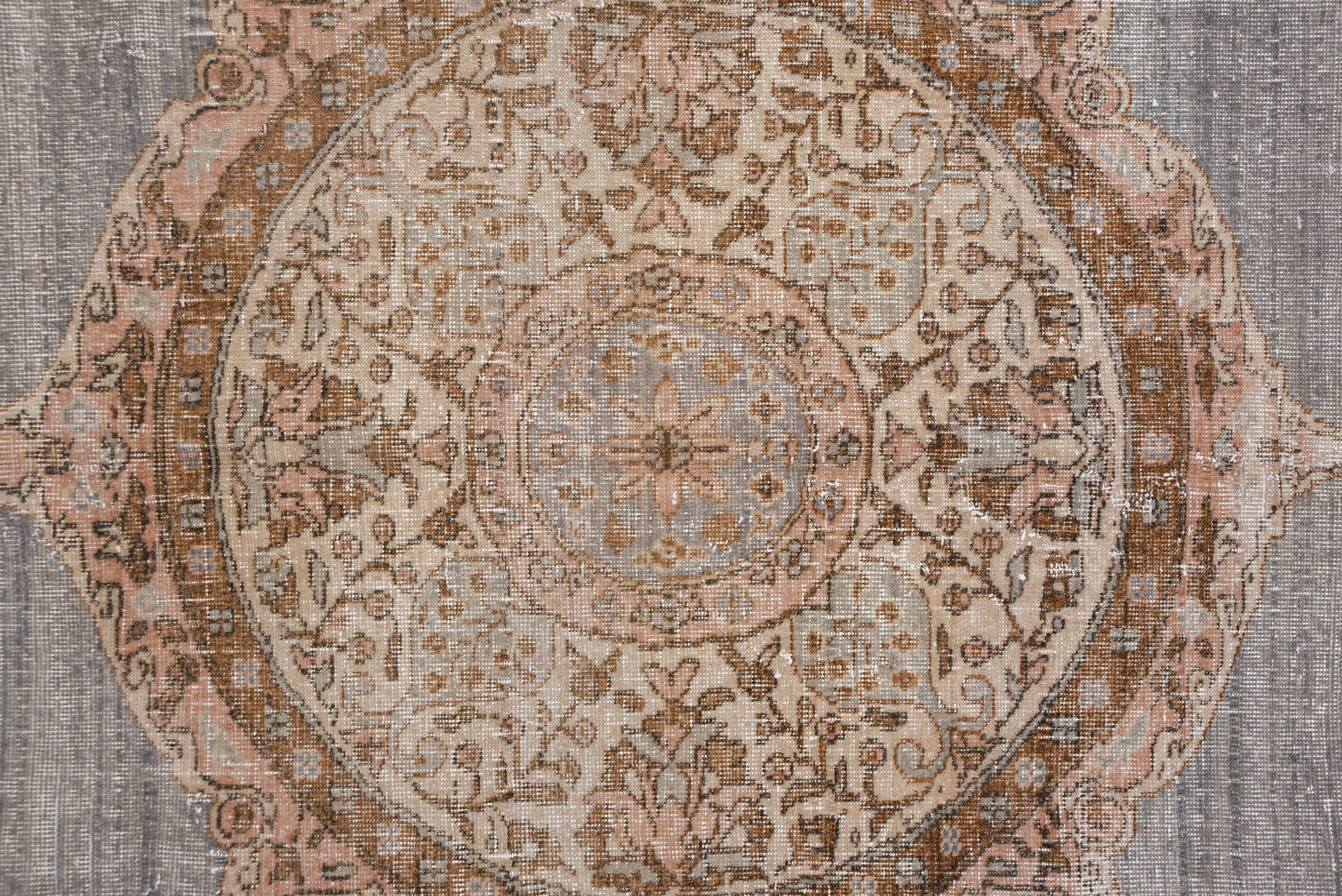 Hand-Knotted Shabby Chic Oushak Rug, Light Blue and Gray Field, Circular Center Medallion