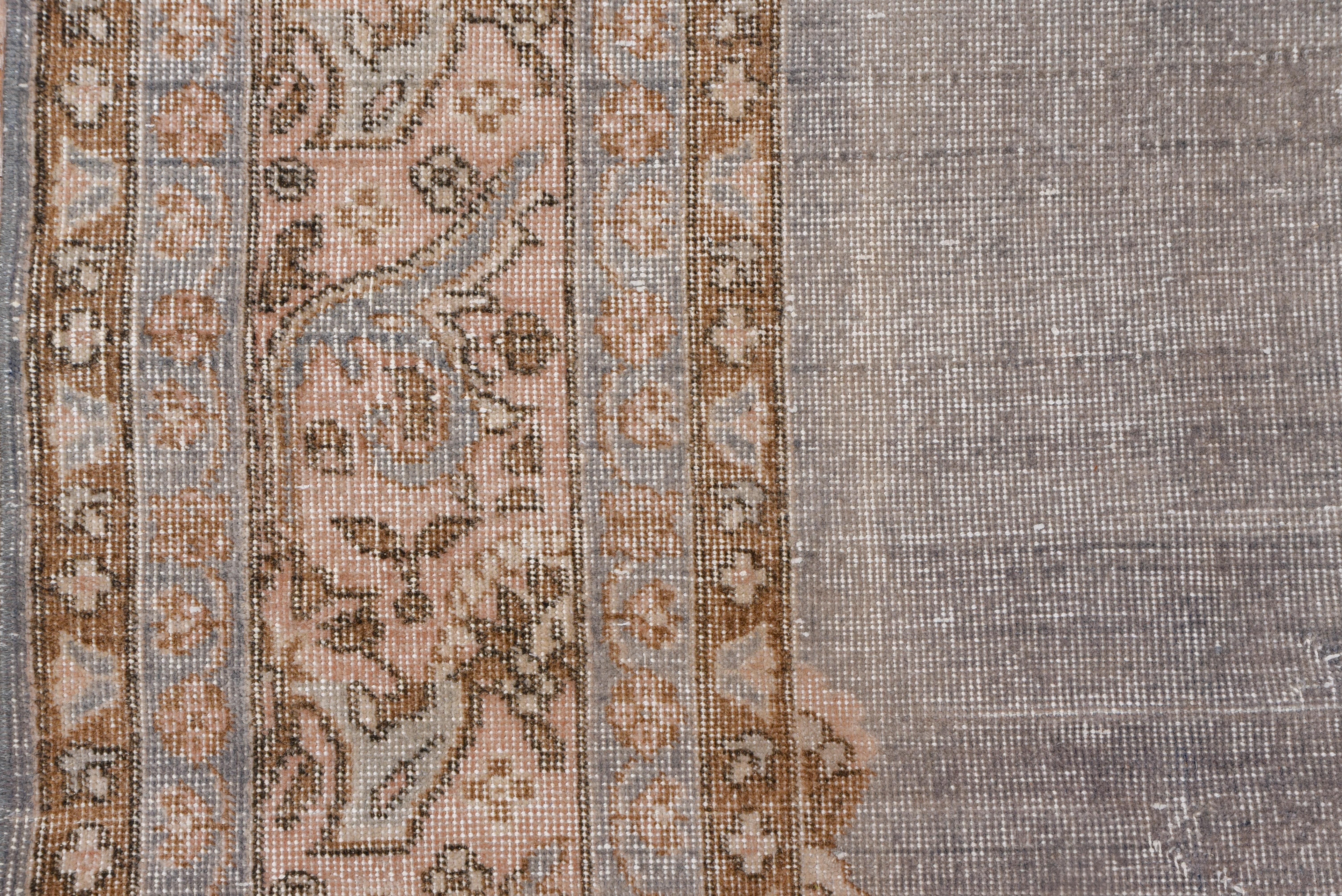 Mid-20th Century Shabby Chic Oushak Rug, Light Blue and Gray Field, Circular Center Medallion