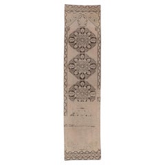Antique Shabby Chic Oushak Runner in Neutral Wool
