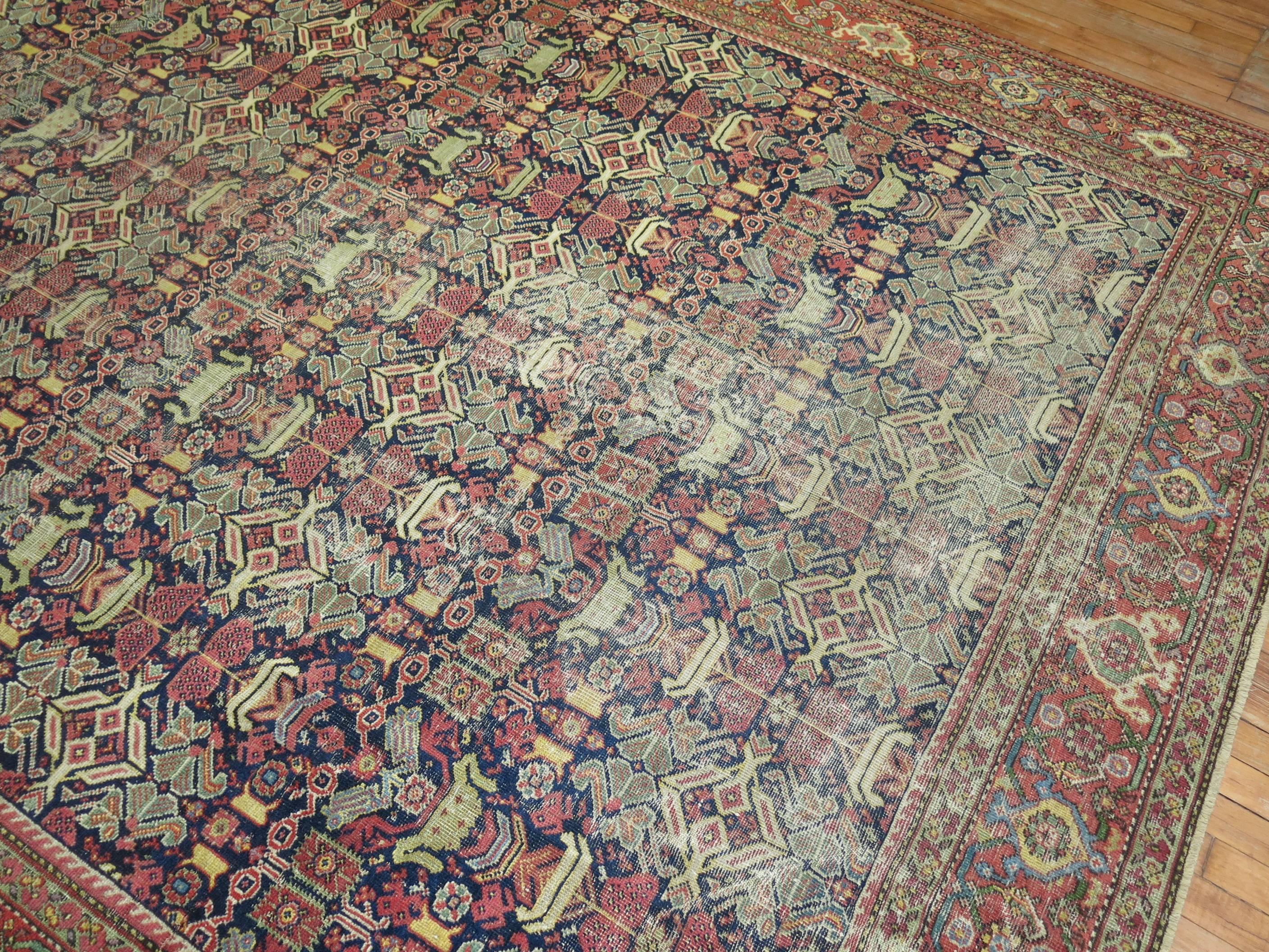 One of a kind shabby chic room size Persian rug.