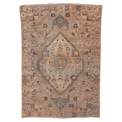 Shabby Chic Persian Hamadan Scatter Rug, Neutral Palette & Blue Accents