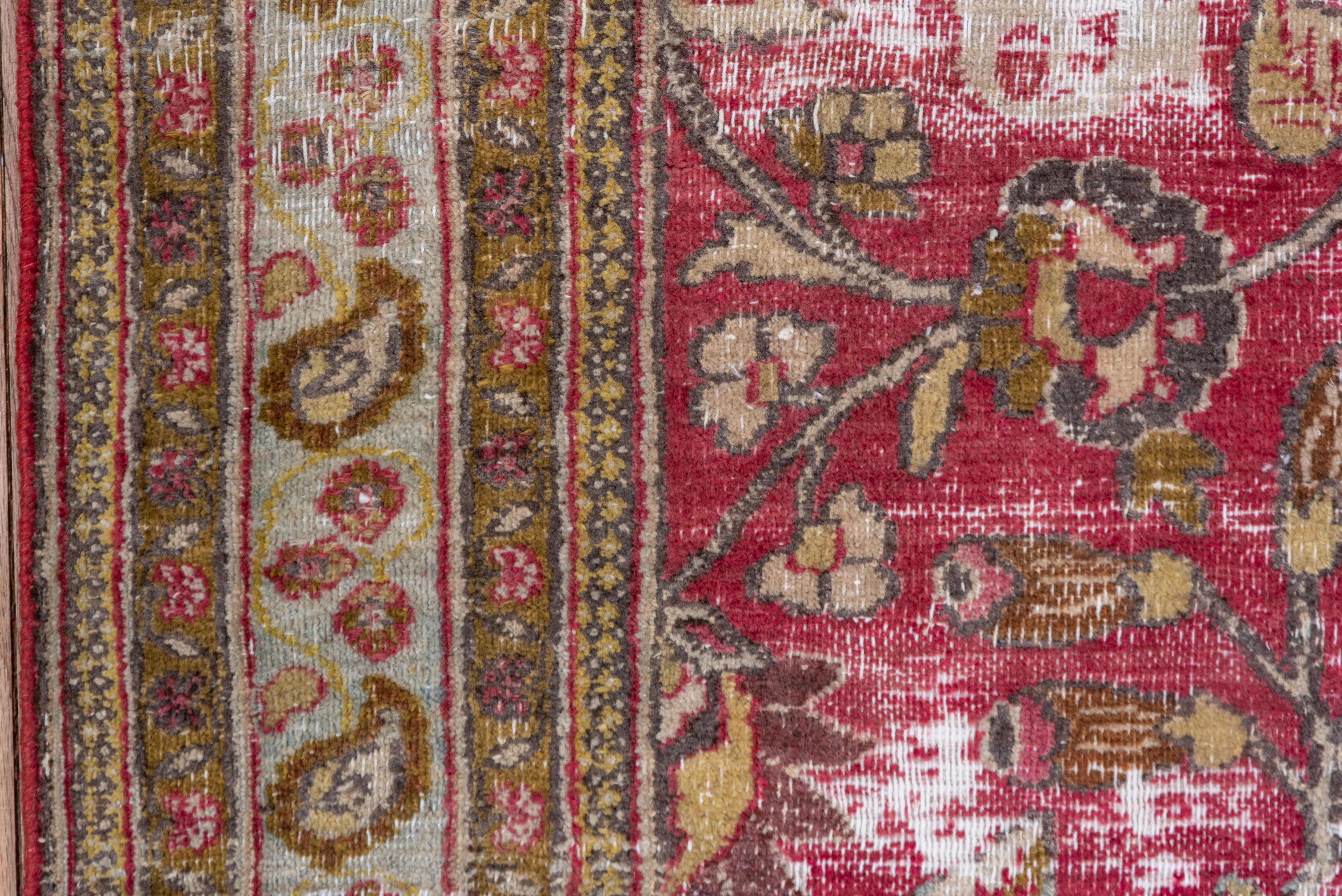 Perse Tapis persan Shabby Chic du Khorassan, champ de framboise, bordures en écume de mer et olive