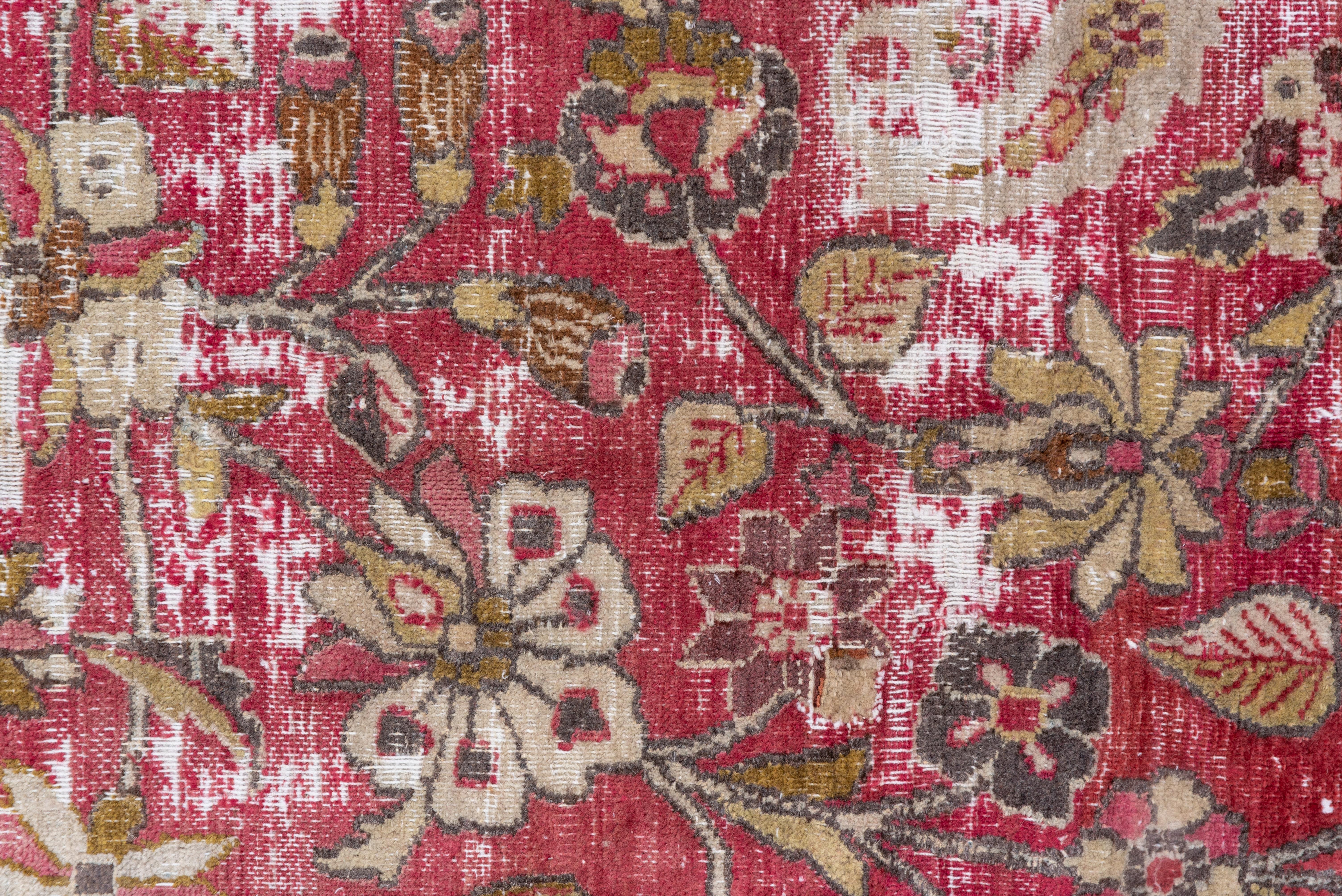 Wool Shabby Chic Persian Khorassan Rug, Raspberry Field, Seafoam & Olive Borders For Sale