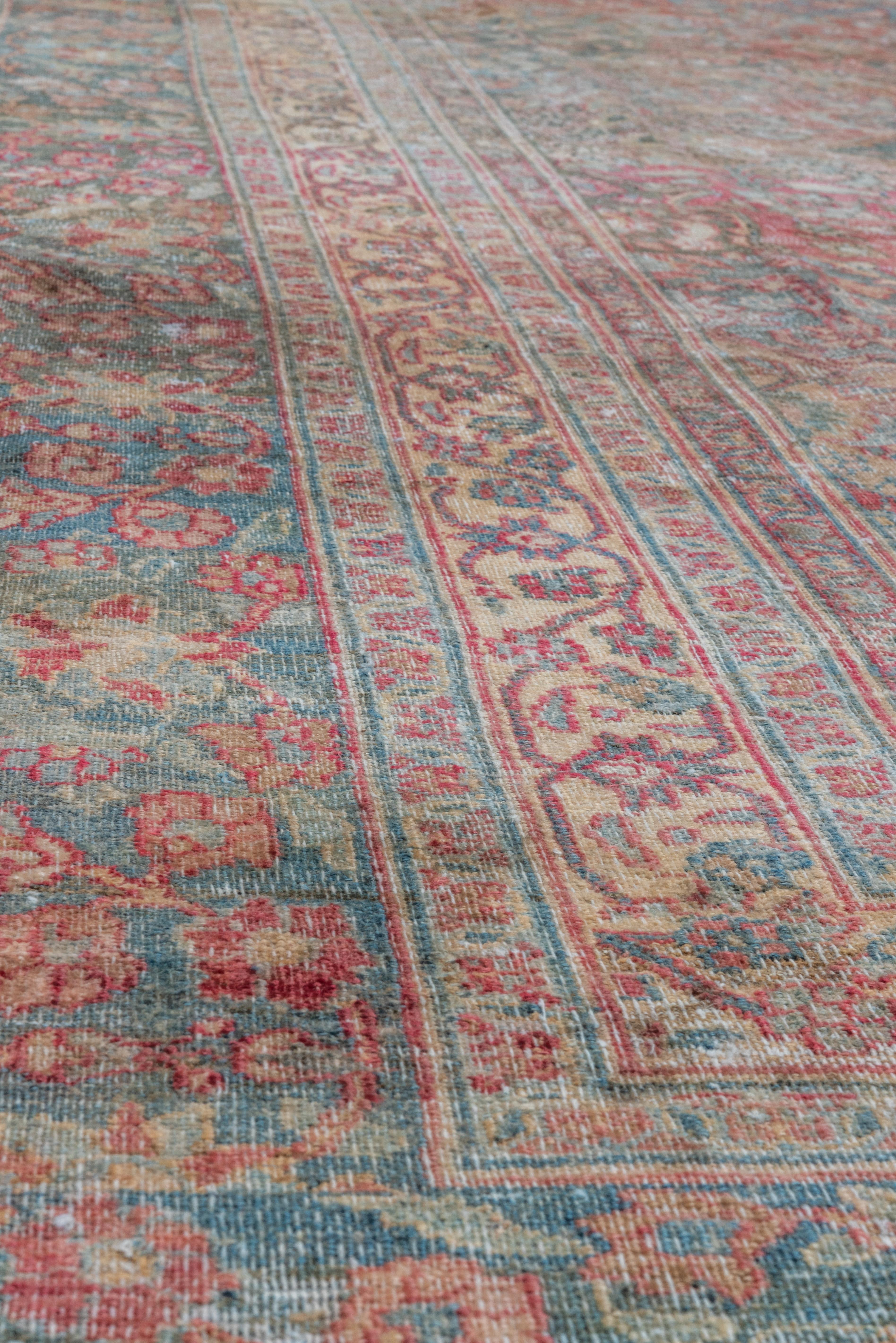 Mid-20th Century Shabby Chic Persian Khorassan Rug with Pink & Teal Tones, Circa 1930s For Sale