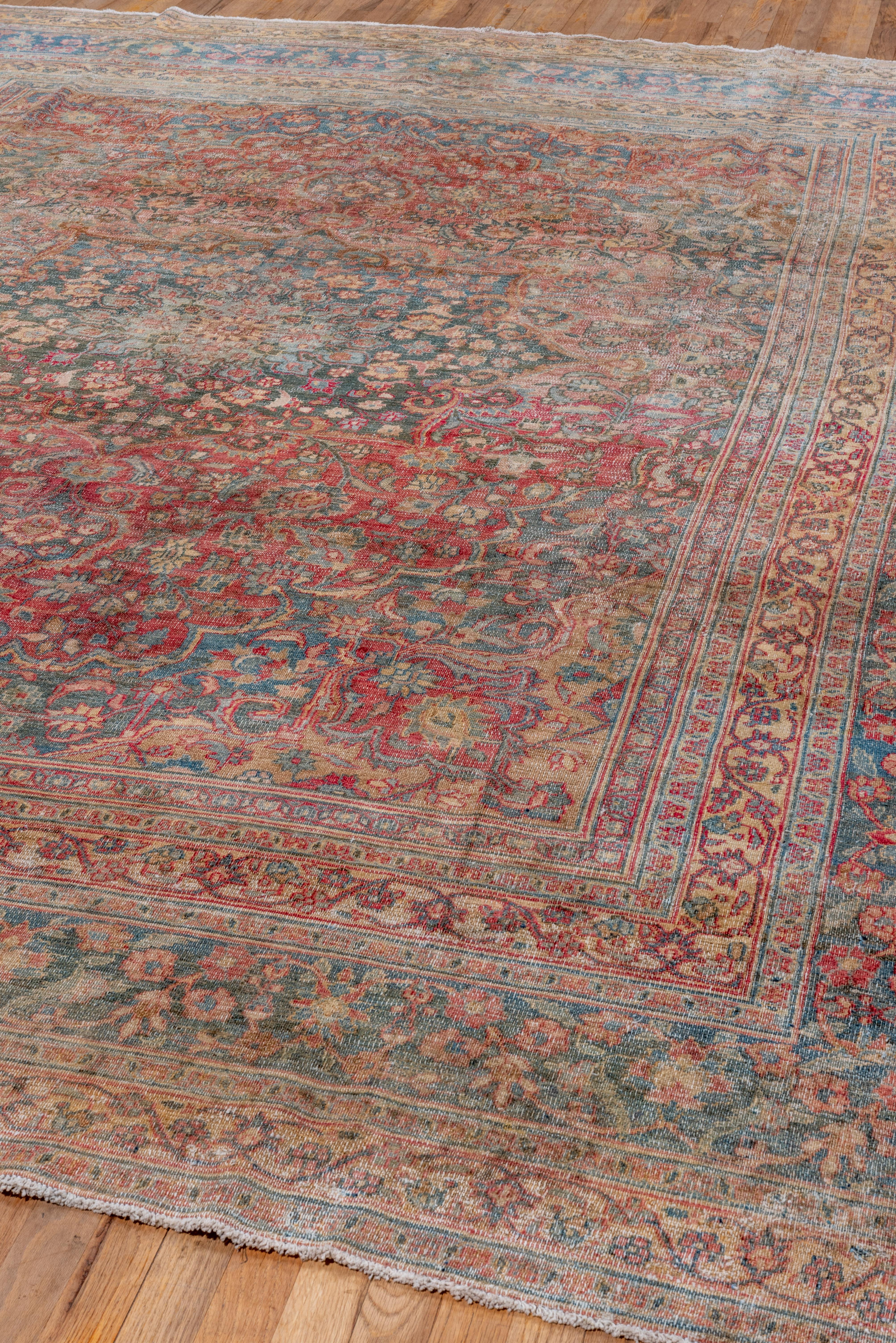 Wool Shabby Chic Persian Khorassan Rug with Pink & Teal Tones, Circa 1930s For Sale