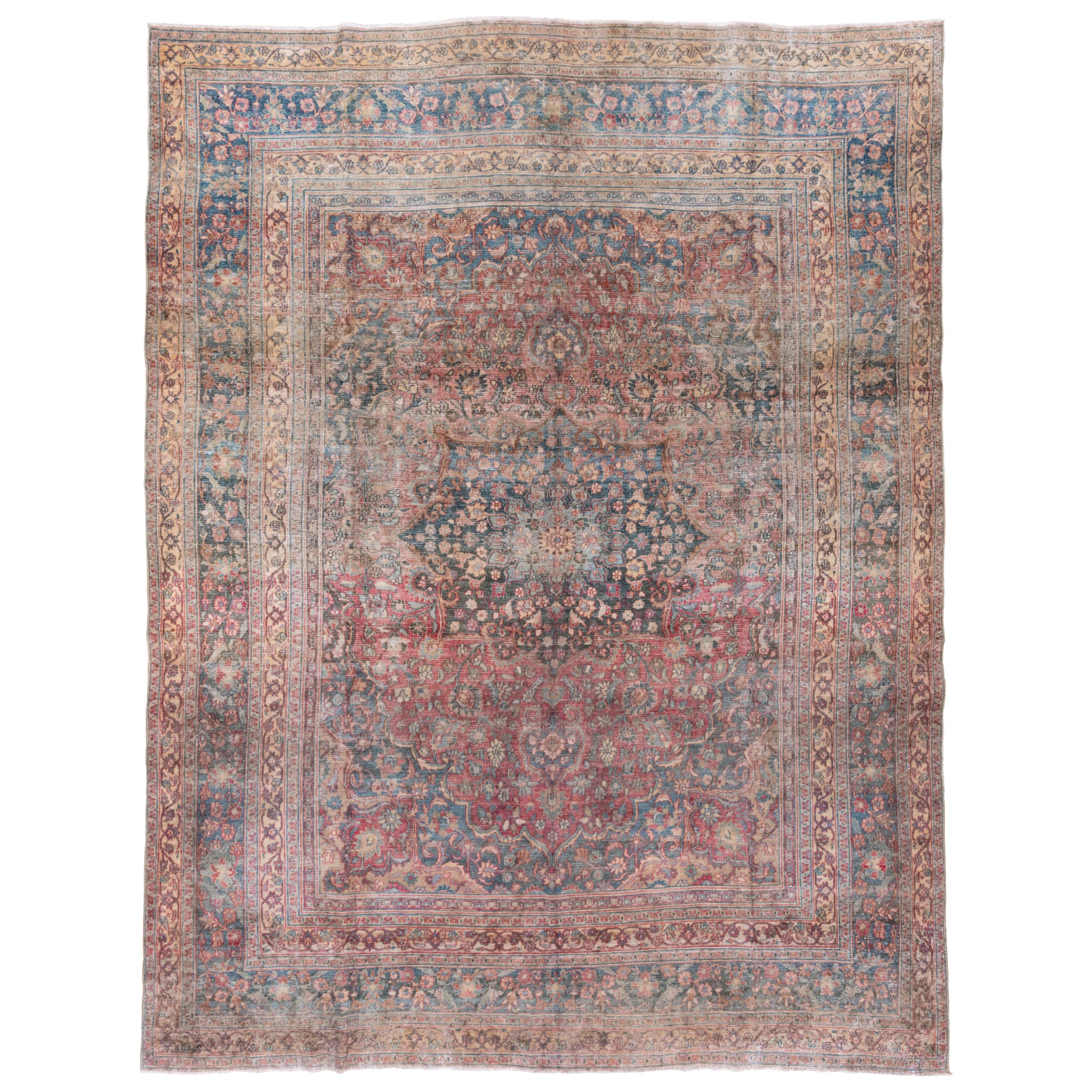 Shabby Chic Persian Khorassan Rug with Pink & Teal Tones, Circa 1930s For Sale