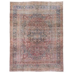 Vintage Shabby Chic Persian Khorassan Rug with Pink & Teal Tones, Circa 1930s