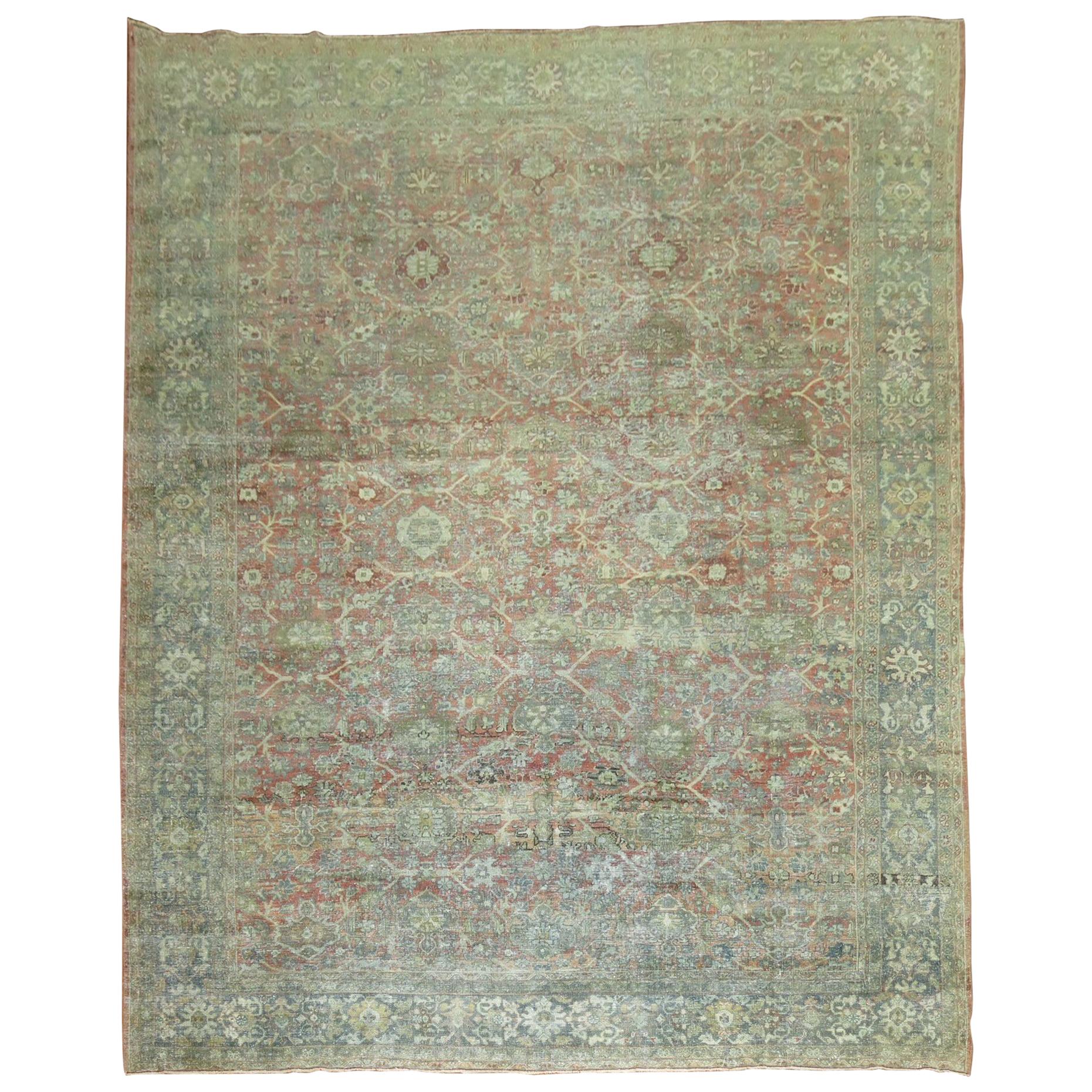 Shabby Chic Persian Traditional Mahal Rug In Terracotta and Sea Foam Tones