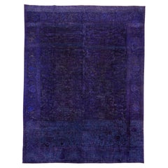 Vintage Shabby Chic Purple Hand Knotted Overdyed Rug