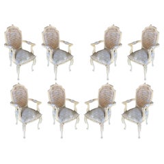 Shabby Chic Queen Anne Style Wicker Back Dinning Armchairs, Set of 8