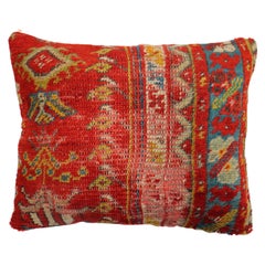 Shabby Chic Red Antique Turkish Ghiordes Rug Pillow