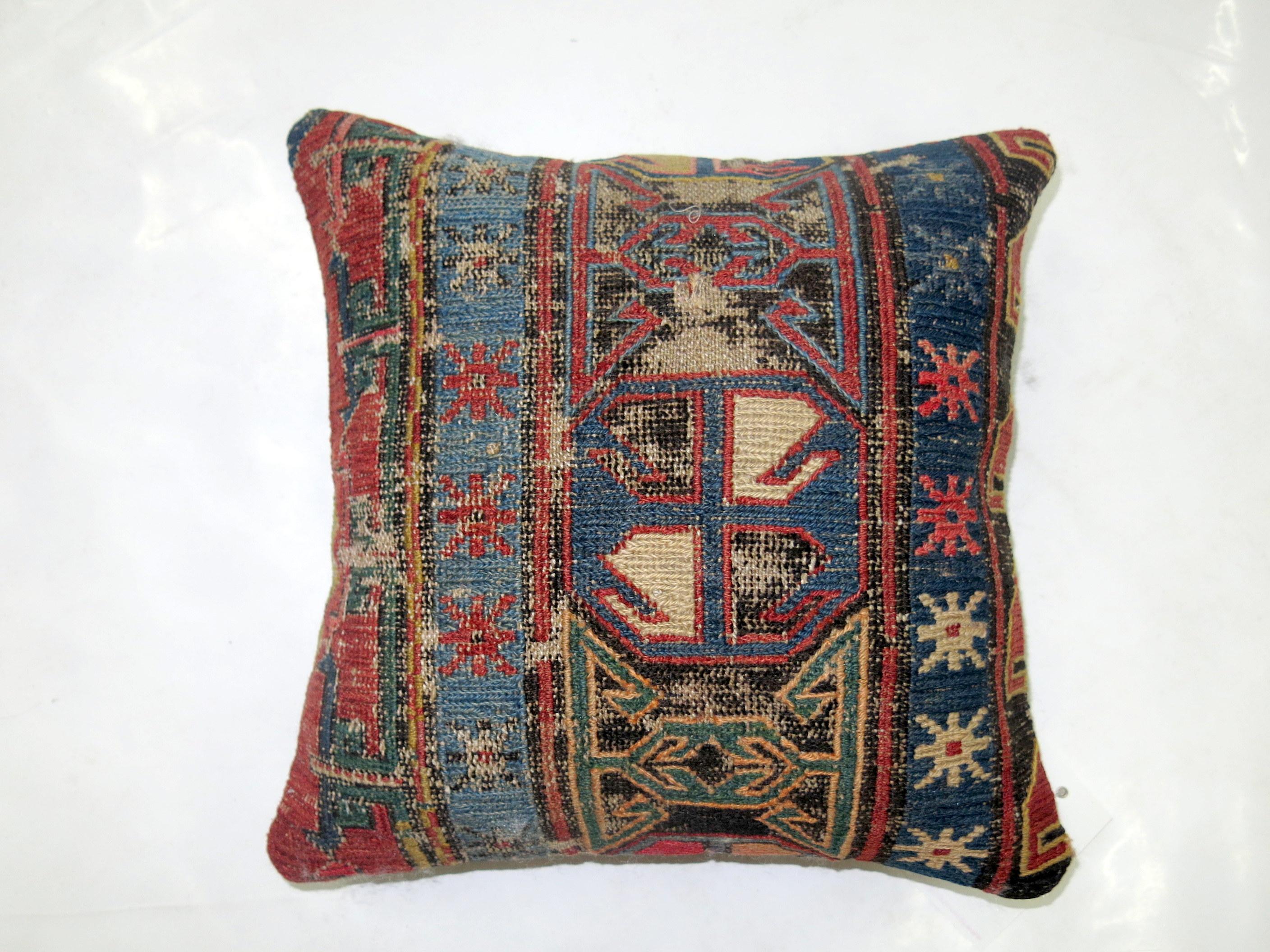 Tribal Zabihi Collection Worn Soumac Flat-Weave Pillow For Sale