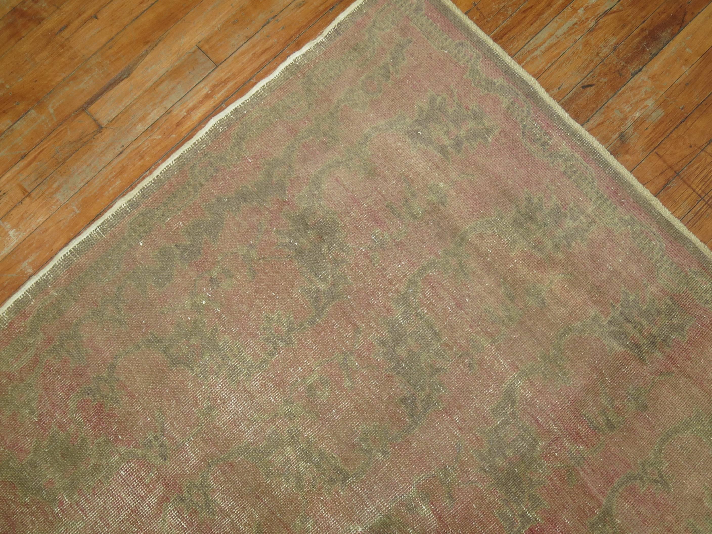 Mid-Century Modern Shabby Chic Turkish Blush Color Rug For Sale
