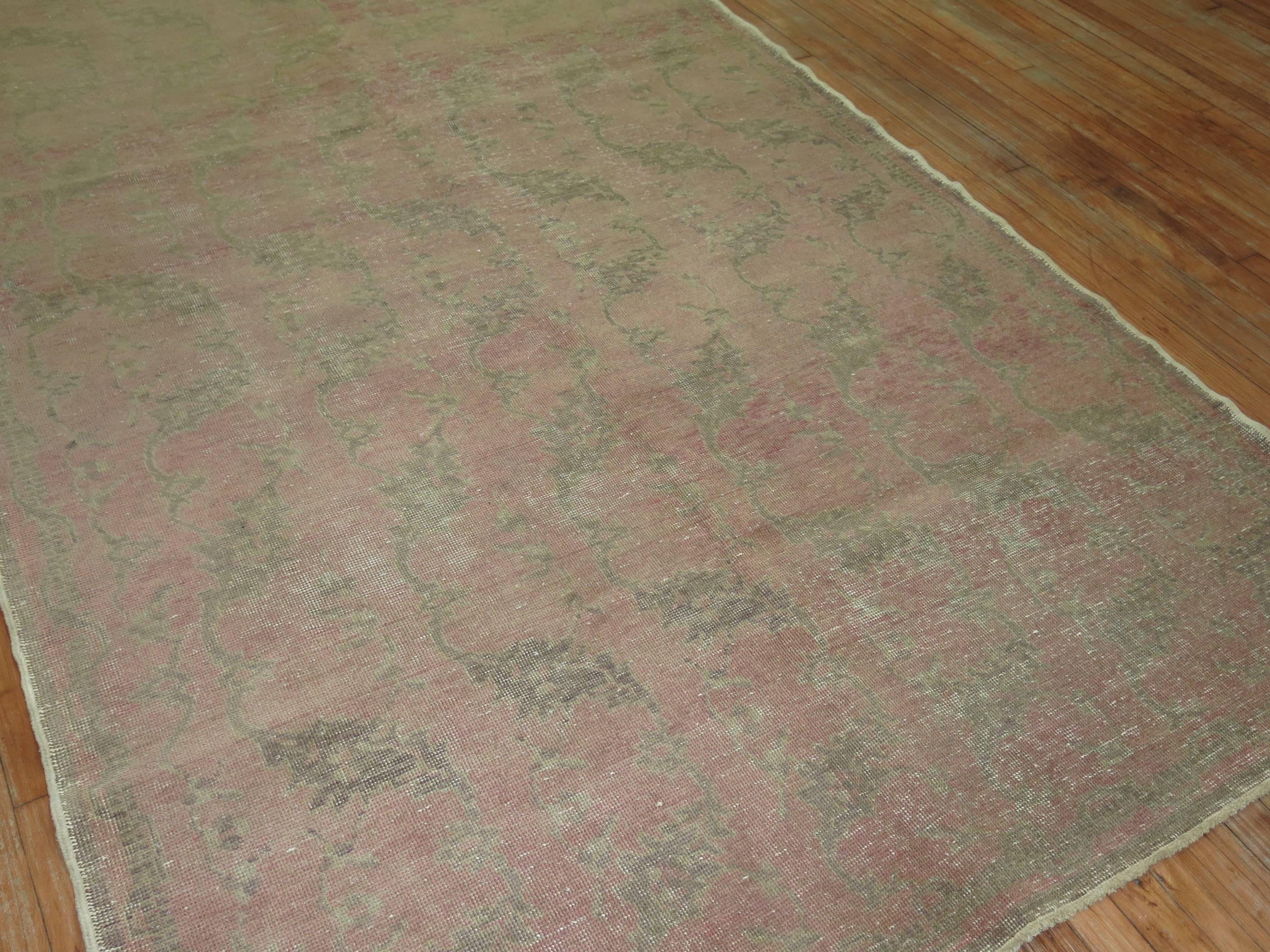 Mid-20th Century Shabby Chic Turkish Blush Color Rug For Sale