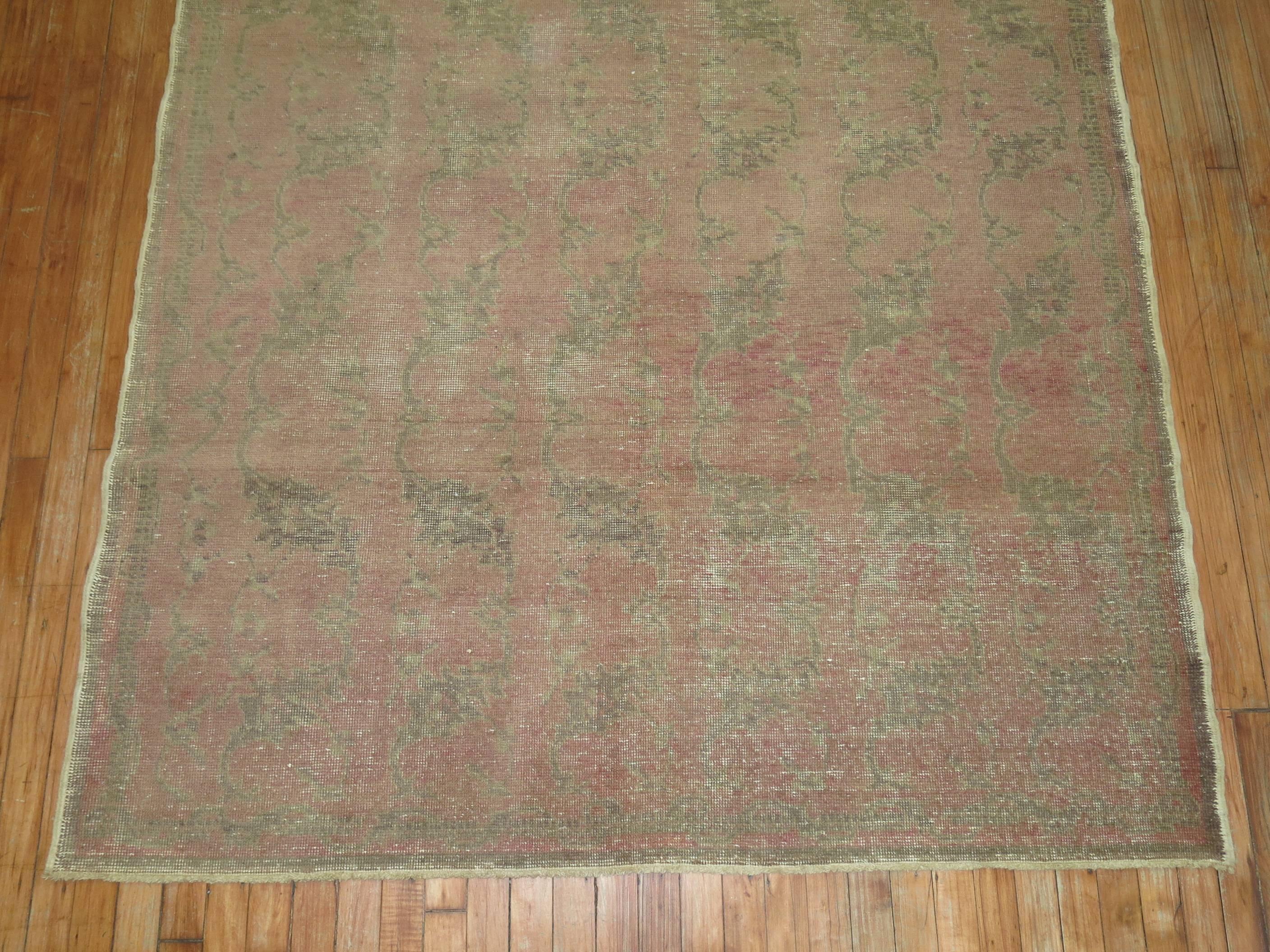 Wool Shabby Chic Turkish Blush Color Rug For Sale