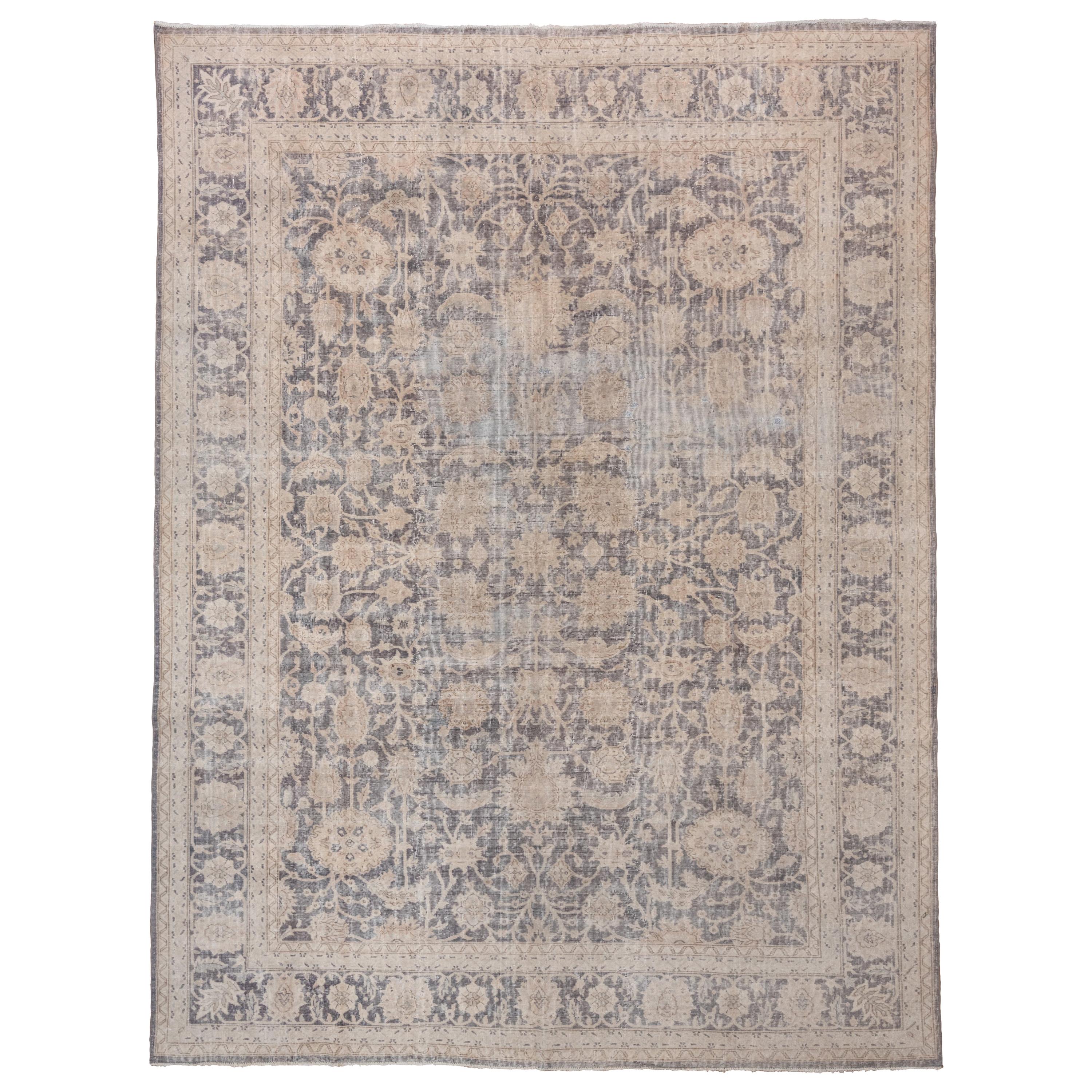 Shabby Chic Turkish Oushak Rug, Gray and Cream All-Over Field