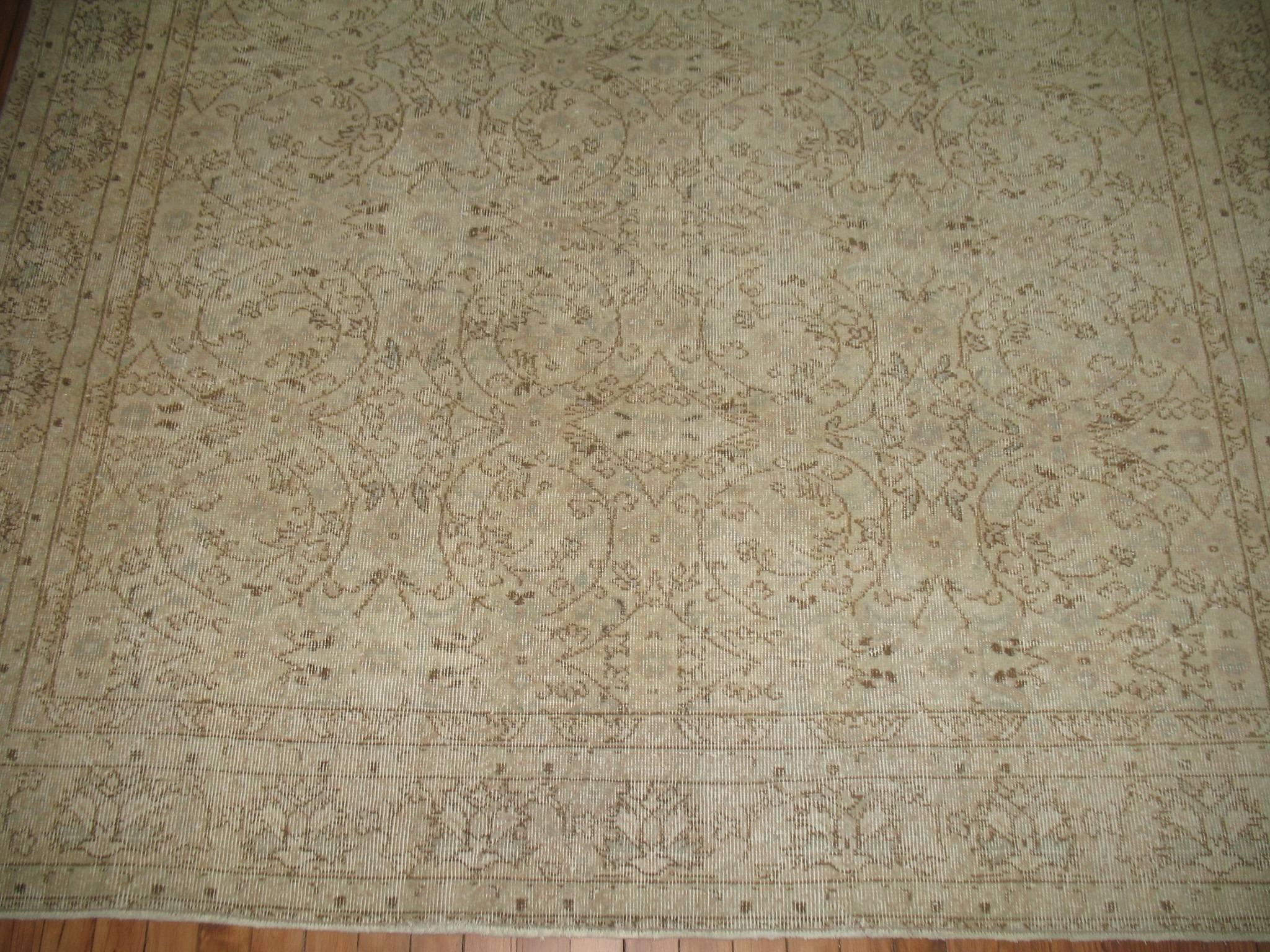Hand-Knotted Shabby Chic Turkish Rug with White and Taupe Accents