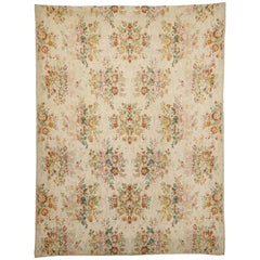 Shabby Chic Vintage European Rose Bouquet Barkcloth Era Rug with Chintz Style
