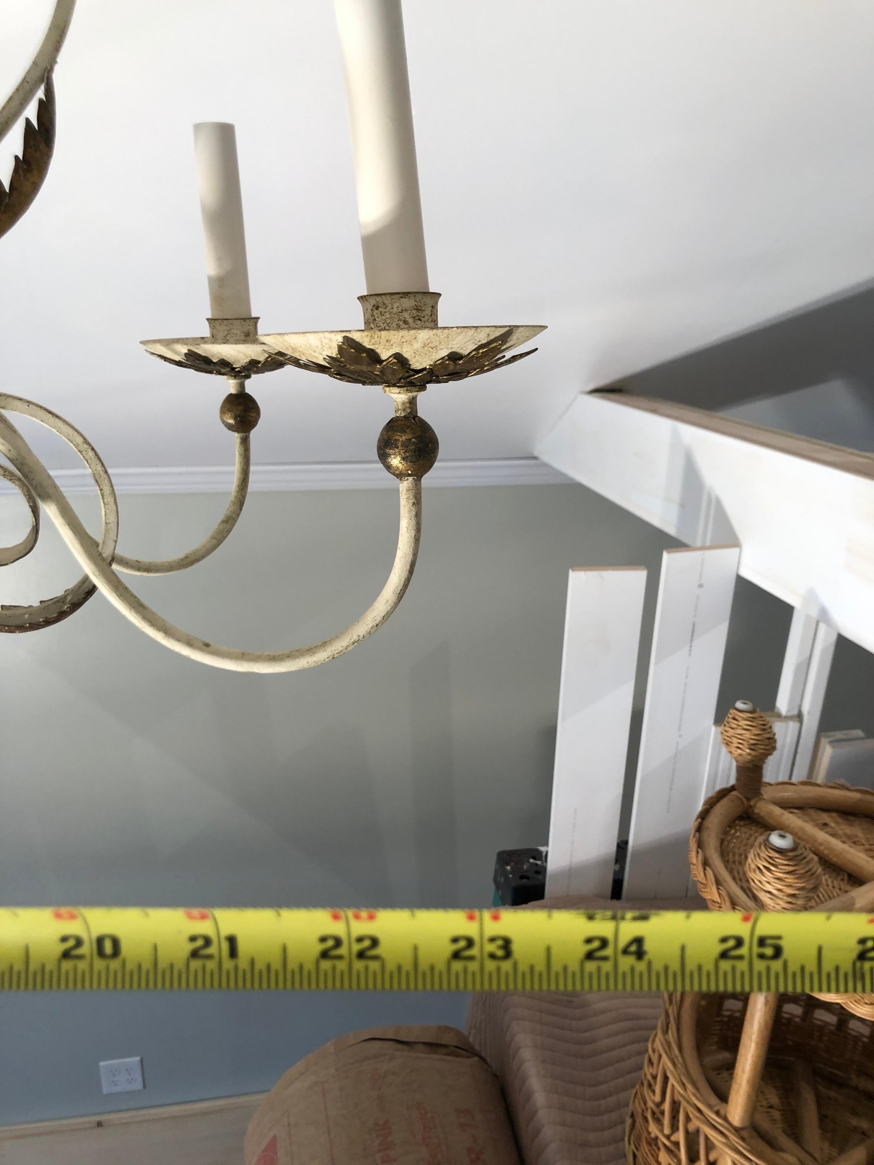 Shabby Chic White and Gold Washed Chandelier For Sale 7