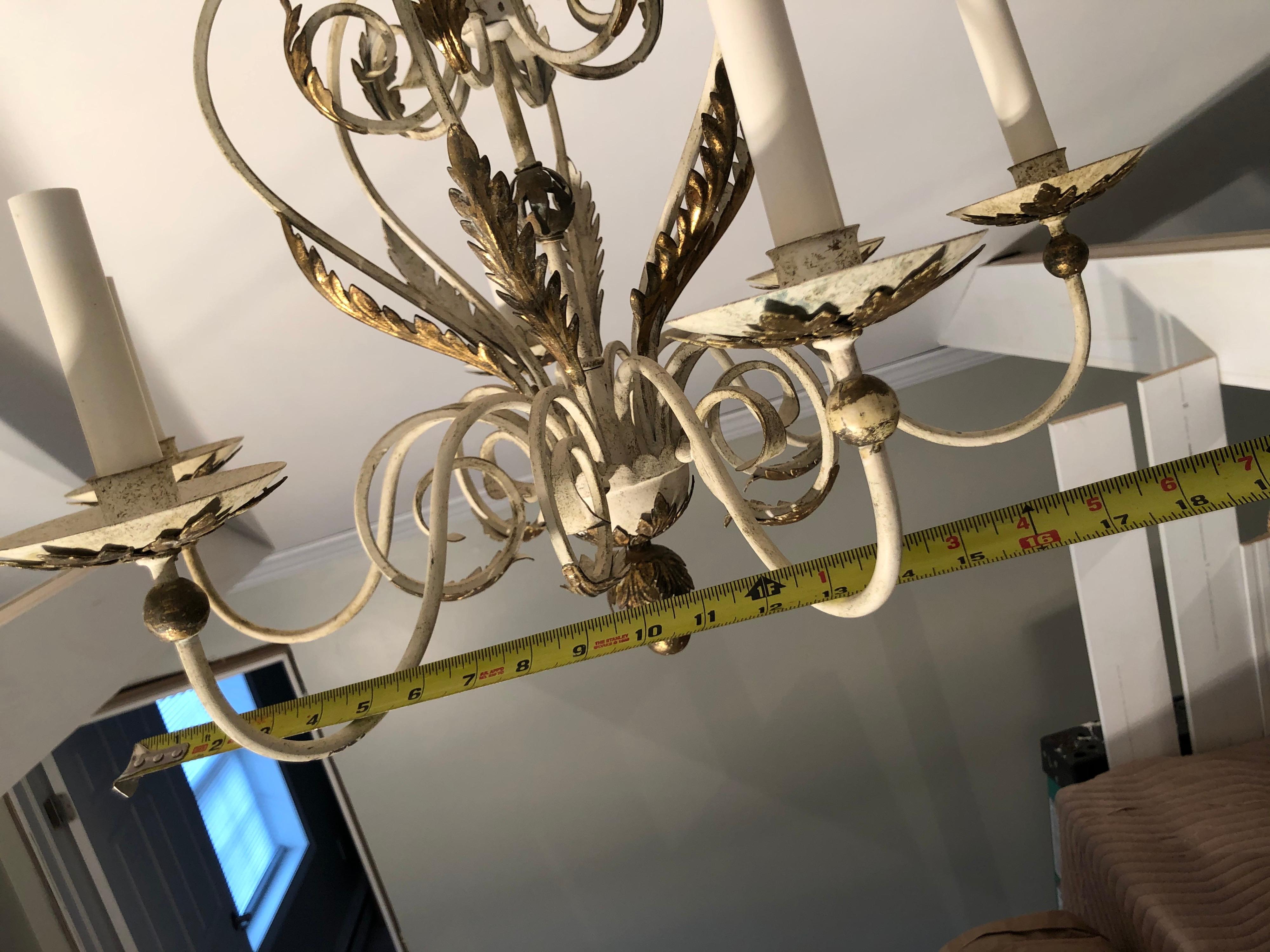 Shabby Chic White and Gold Washed Chandelier For Sale 8