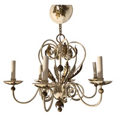 Vintage Shabby Chic White and Gold Washed Chandelier