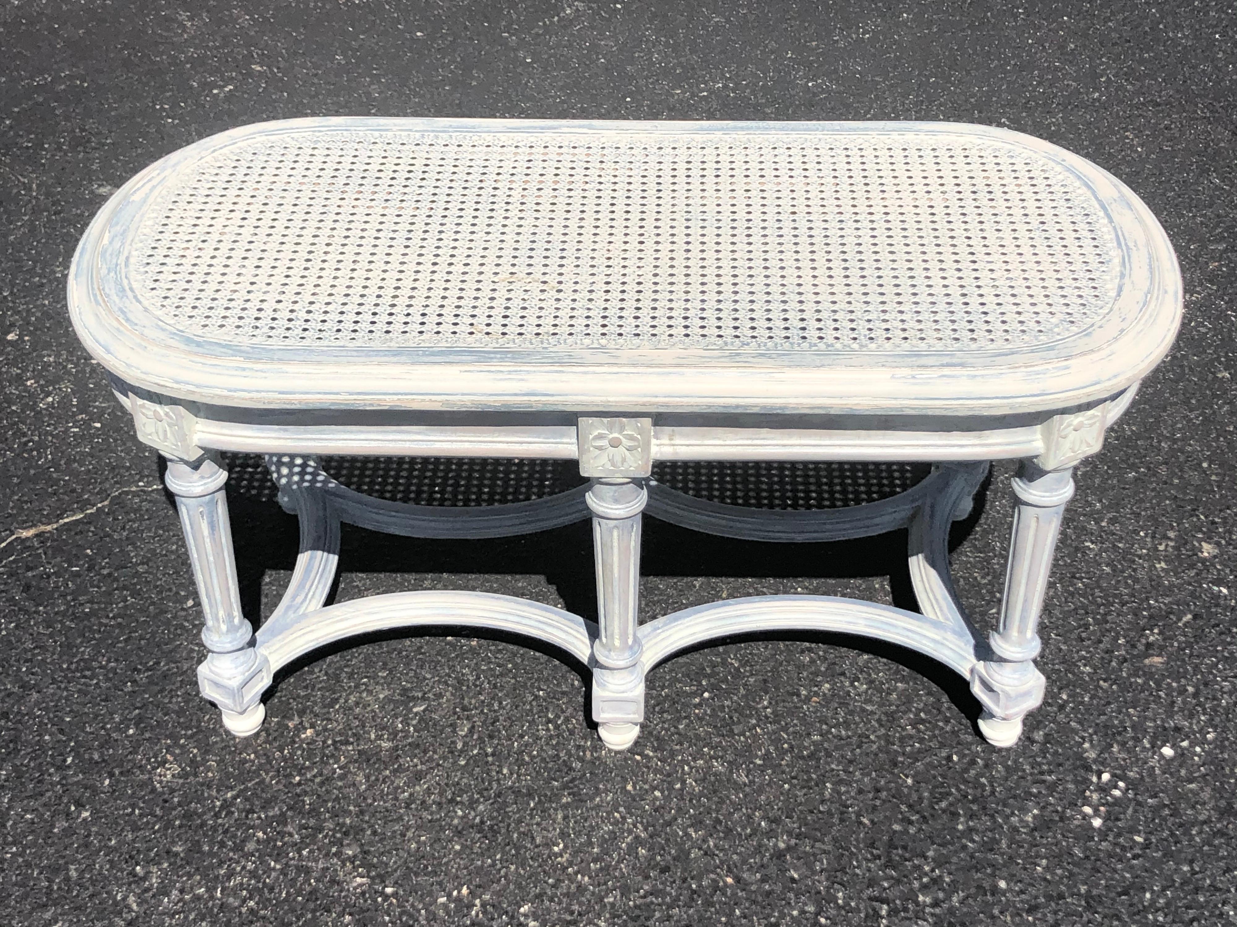 Painted Shabby Chic Whitewashed Cane Bench