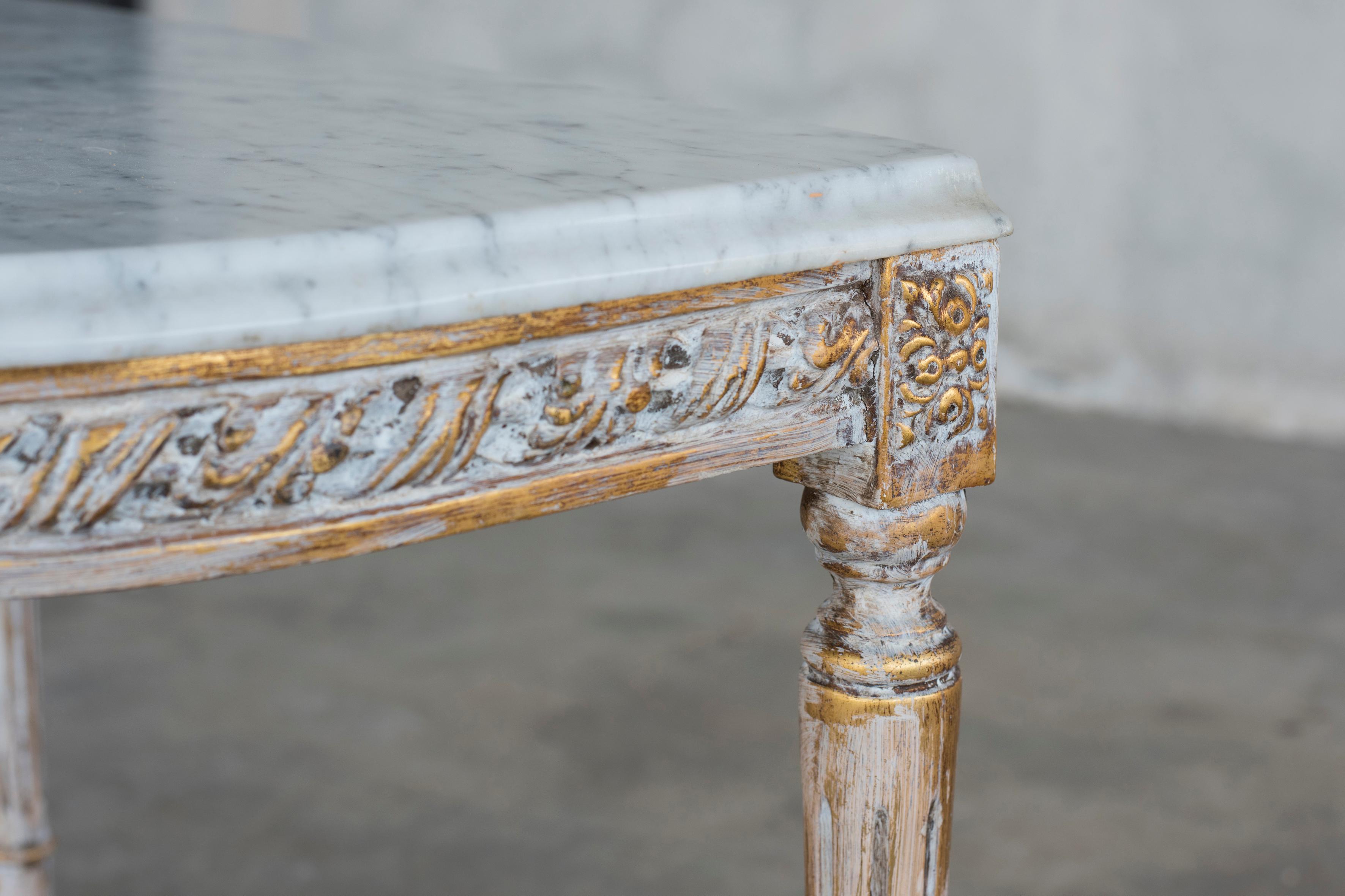 Shabby Effect Console Tables White Carrara Marble Top Louis XVI Style 1