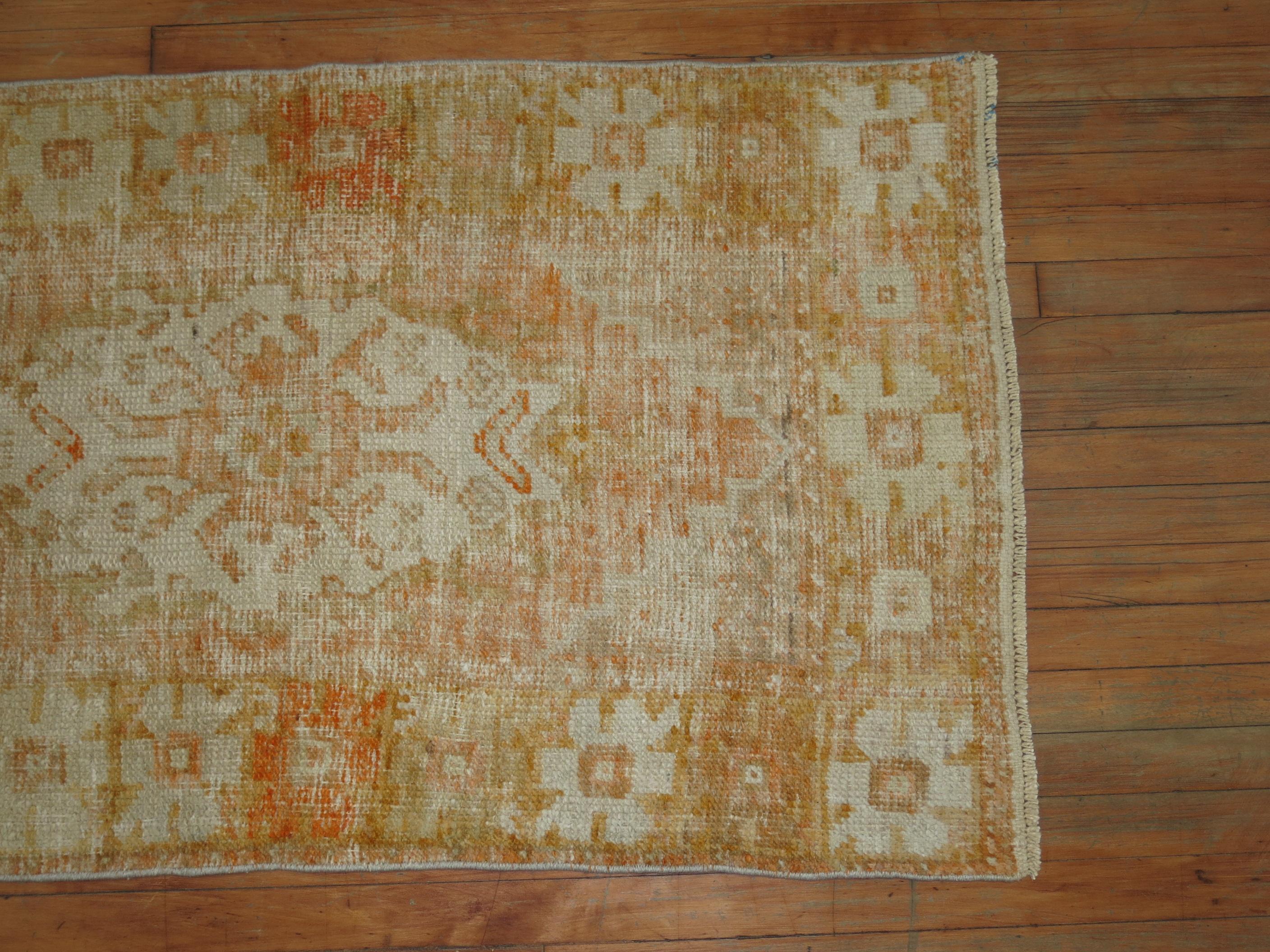 Hand-Knotted Orange Shabby Turkish Rug For Sale