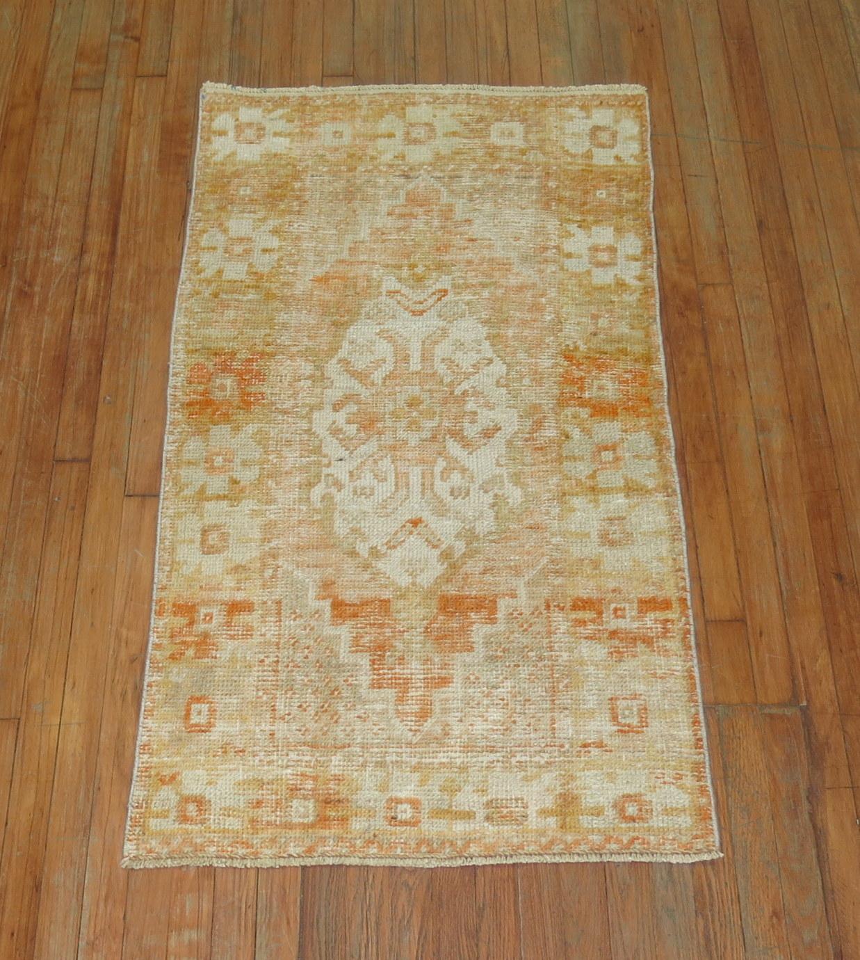 Orange Shabby Turkish Rug In Fair Condition For Sale In New York, NY