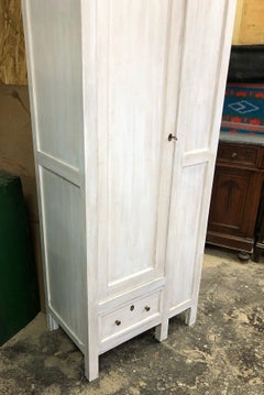 Shabby White One-Door Wardrobe with Drawer, Rod and Internal Shelves