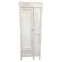 Antique Shabby White One-Door Wardrobe with Drawer, Rod and Internal Shelves