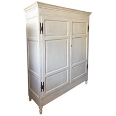 Antique Shabby White Wardrobe, Original Italian Two Internal Drawers, Poplar