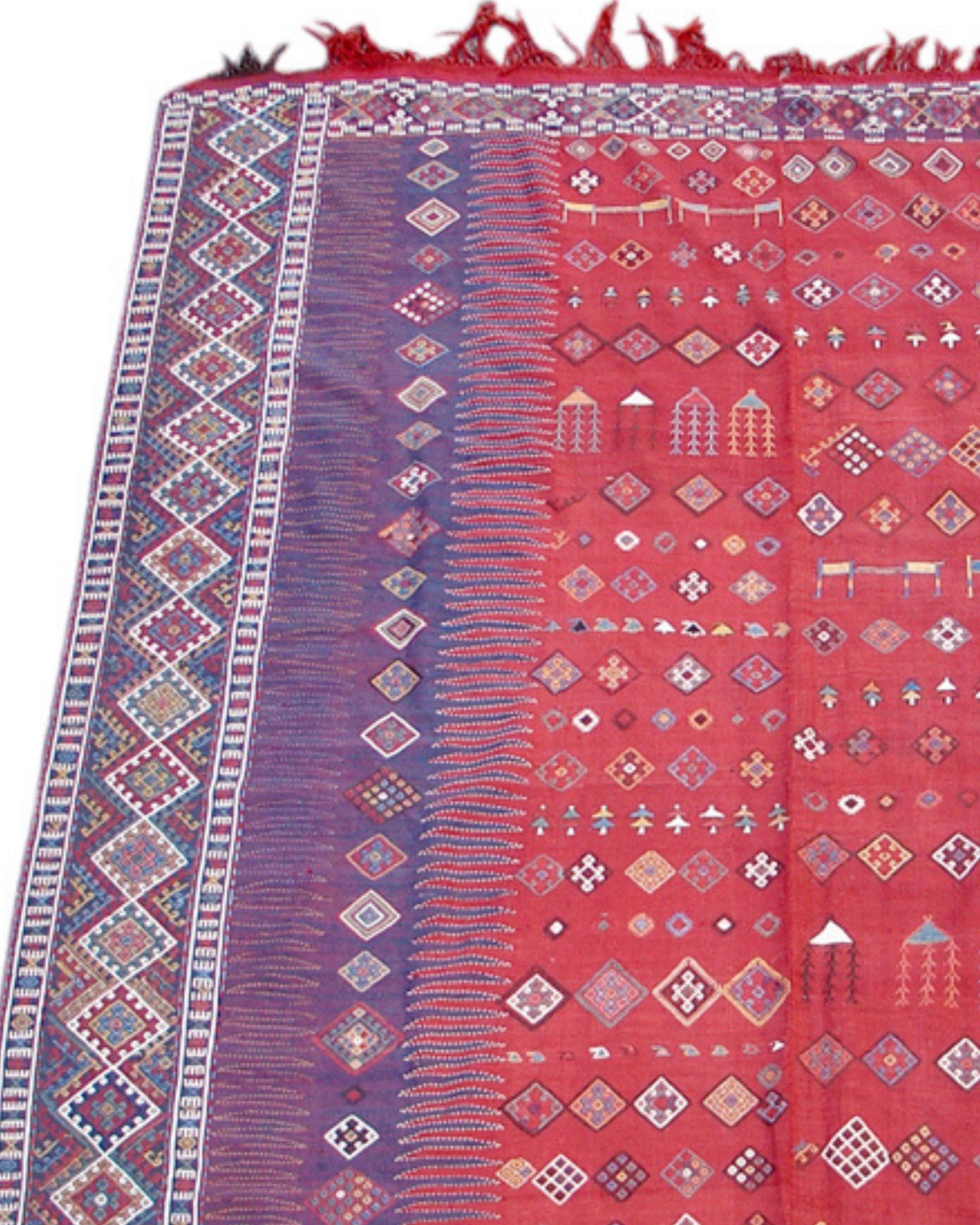 Caucasian Antique Shadda Flat-Woven Rug, 19th Century For Sale