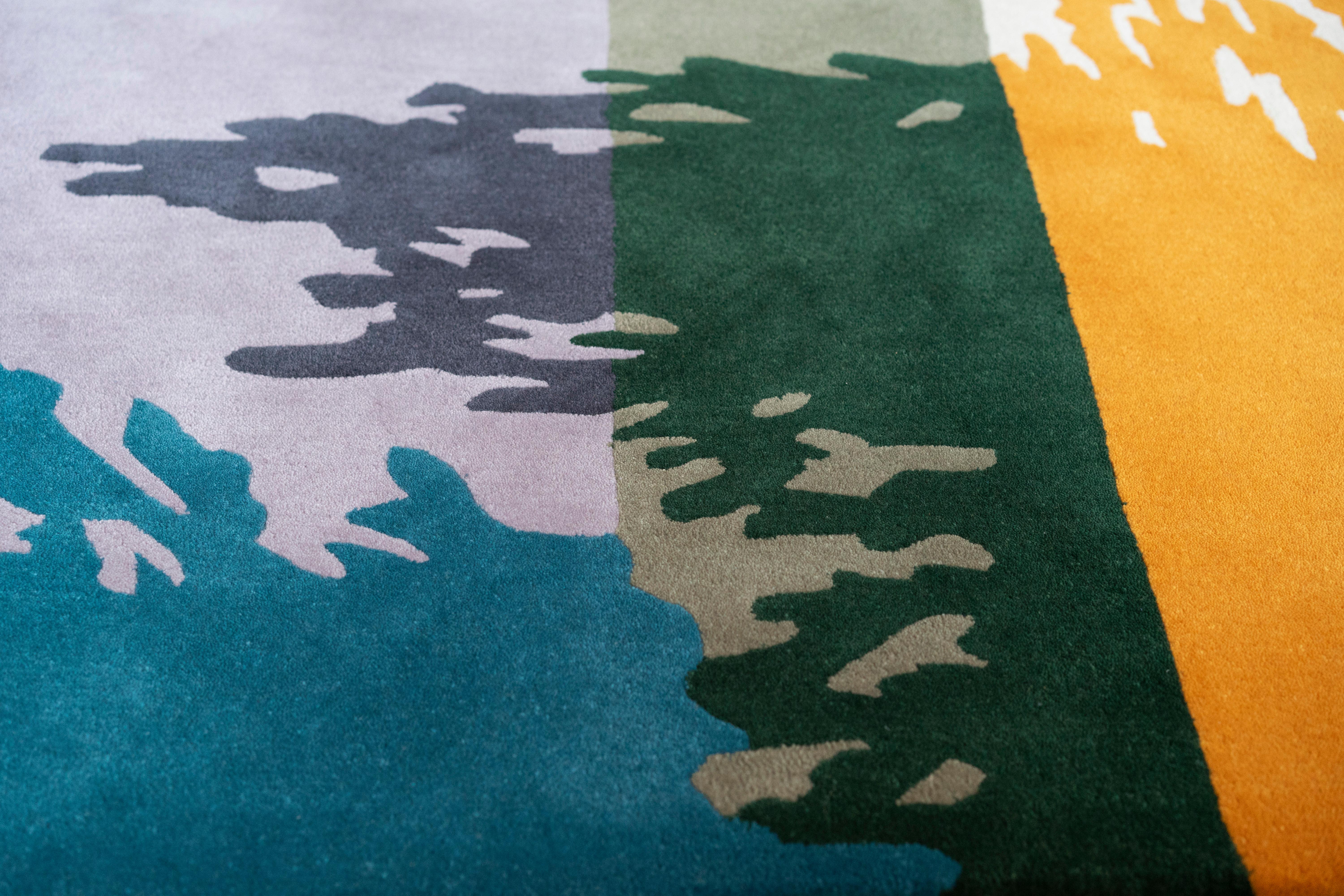 ‘Shade’ by Ana Popescu X Dare to Rug is a collection of 4 colorful graphic rugs hand-
tufted with New Zealand wool and bamboo silk. All rug designs are created by visual

artist Ana Popescu and produced by Dare to Rug.
The rug models derive from