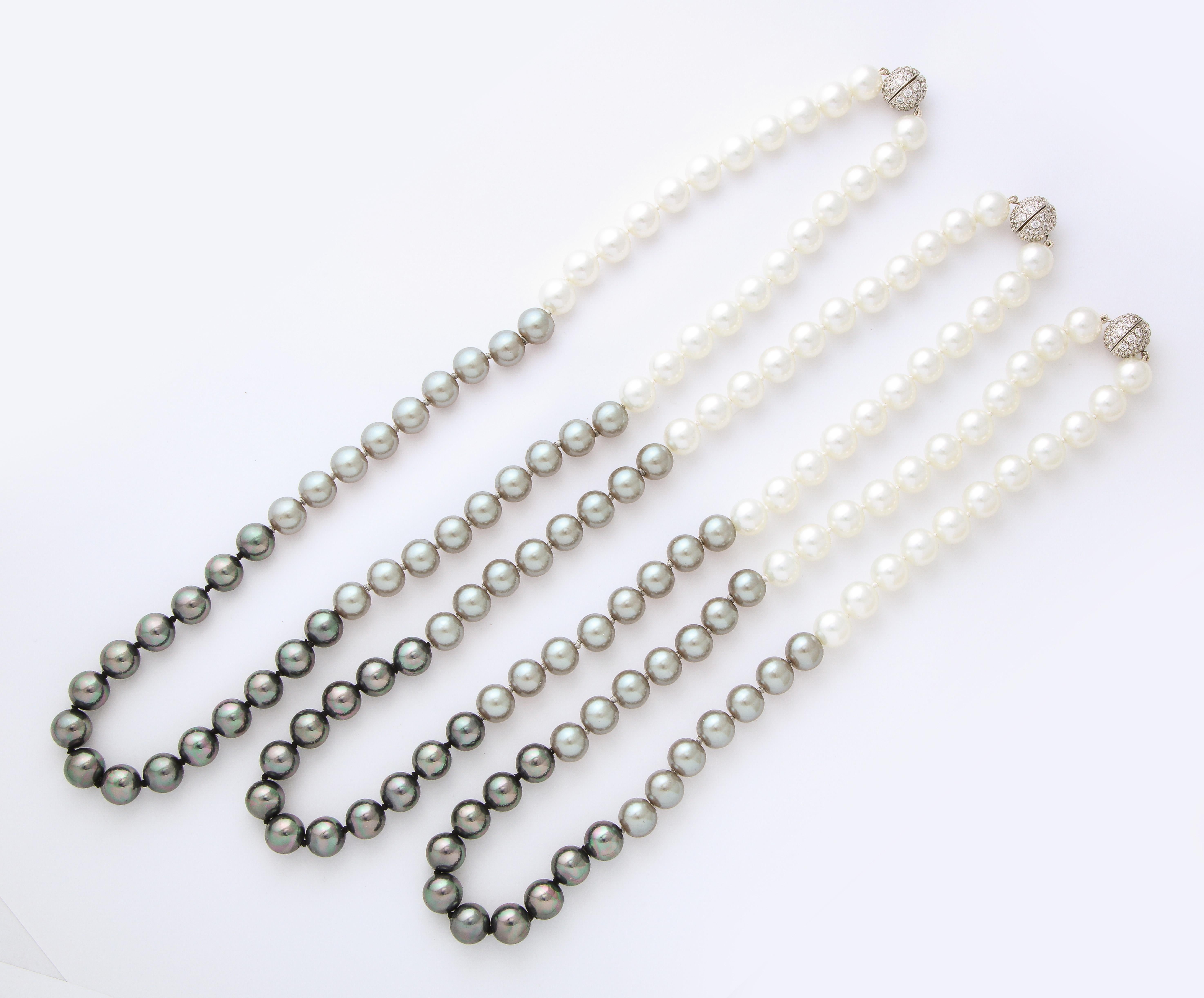 Modern  Shaded South Sea Manmade Pearls  Separable Three Necklaces Mikimoto Style For Sale