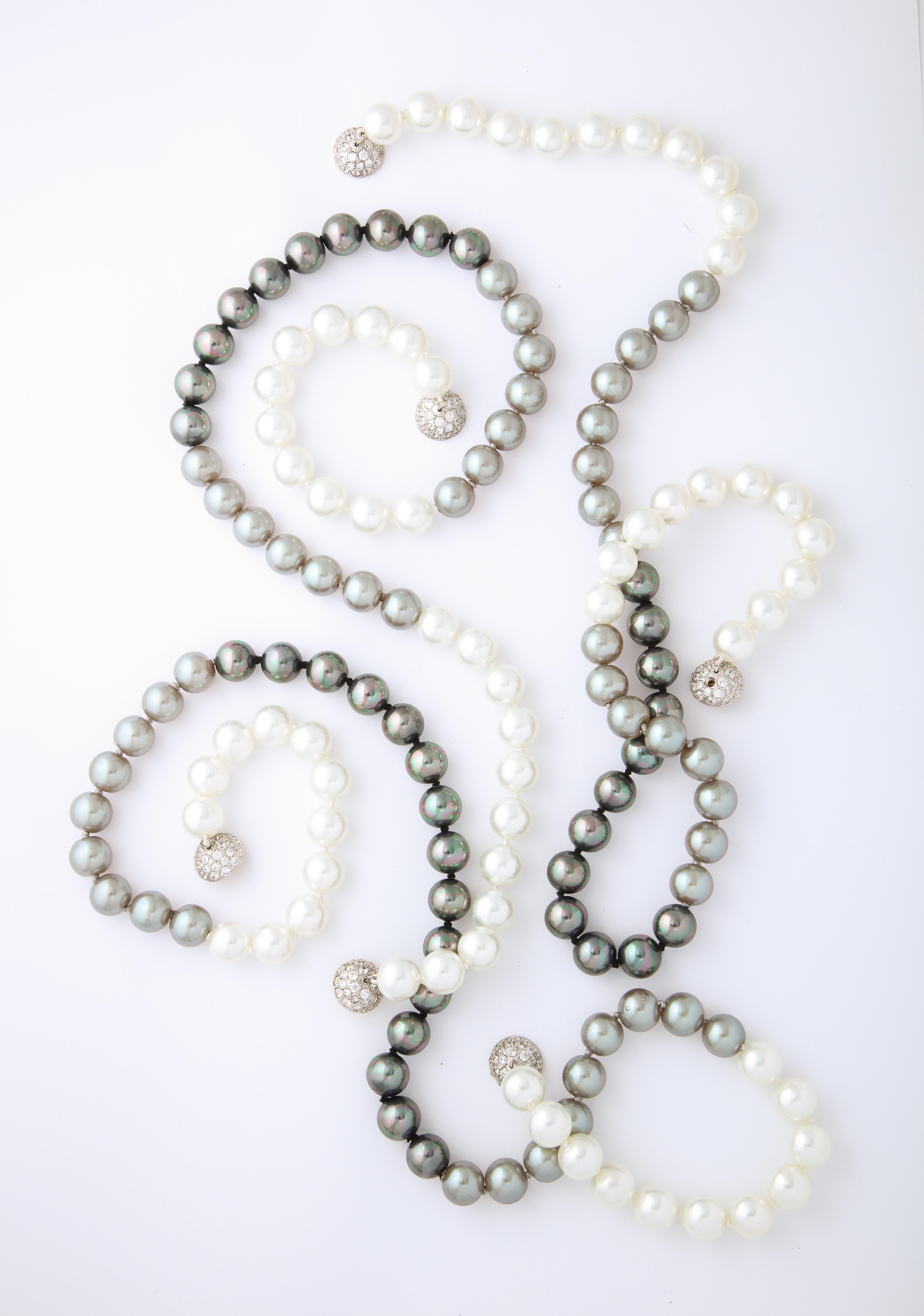  Shaded South Sea Manmade Pearls  Separable Three Necklaces Mikimoto Style In New Condition In New York, NY