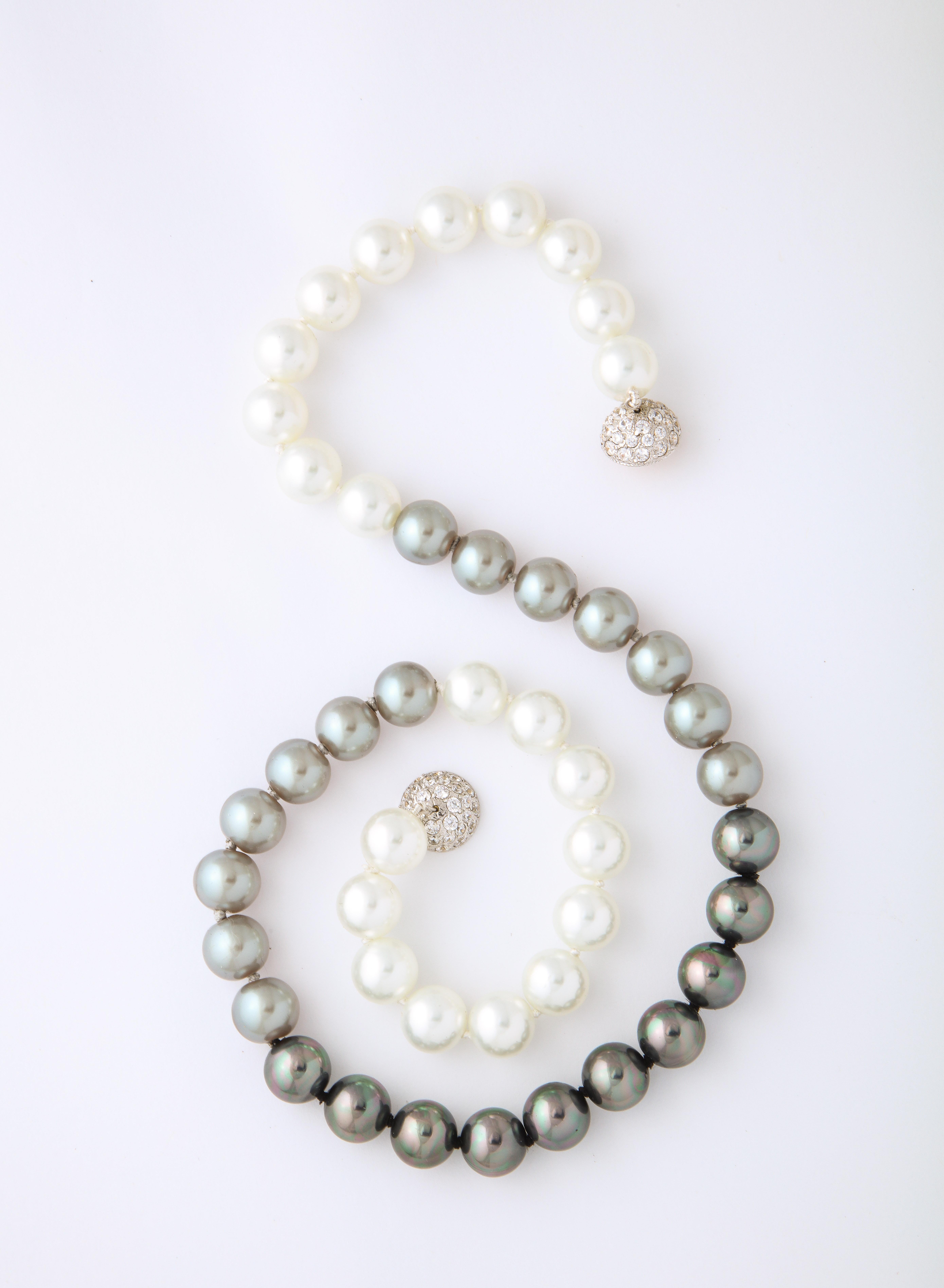Women's  Shaded South Sea Manmade Pearls  Separable Three Necklaces Mikimoto Style