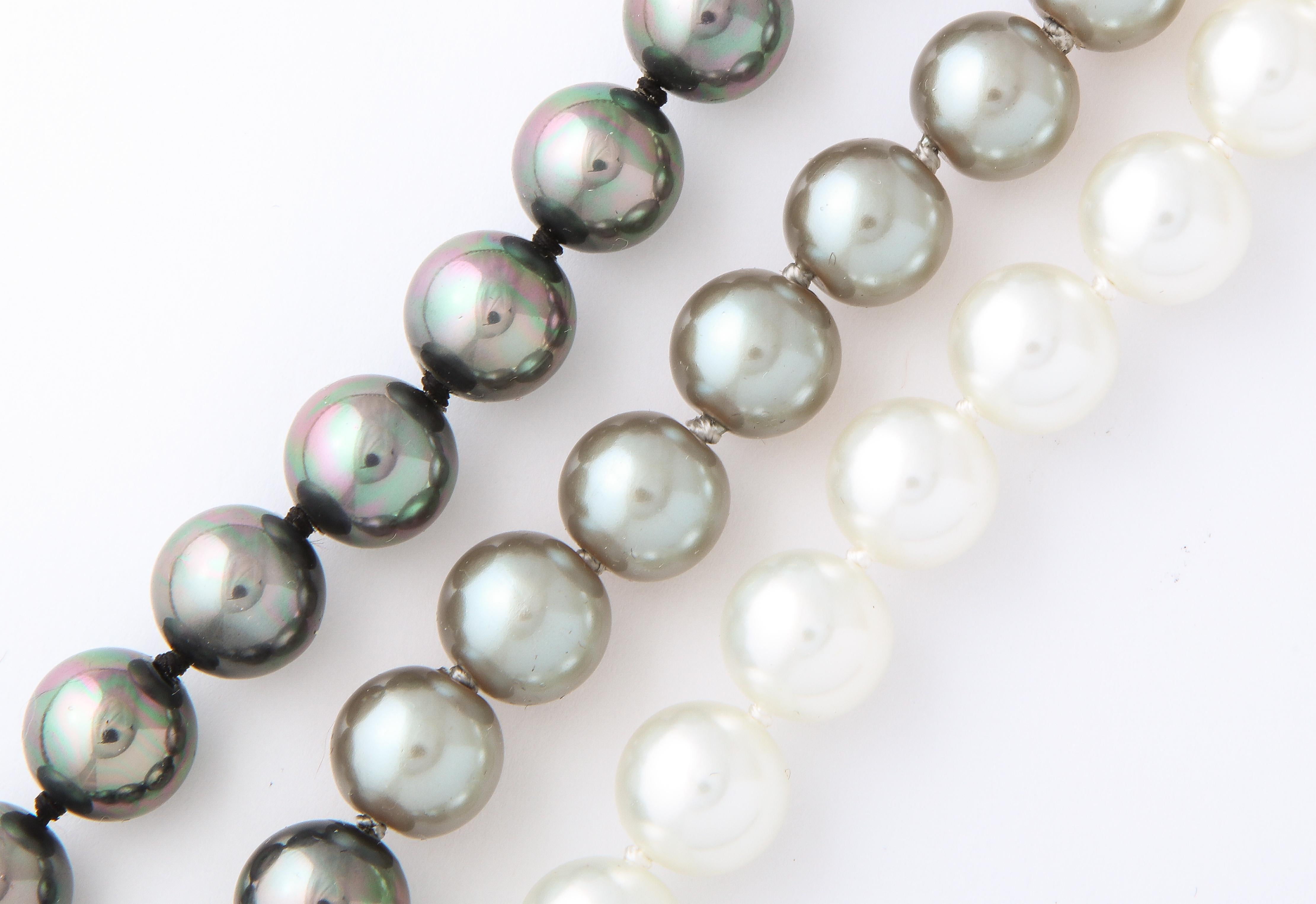  Shaded South Sea Manmade Pearls  Separable Three Necklaces Mikimoto Style 1