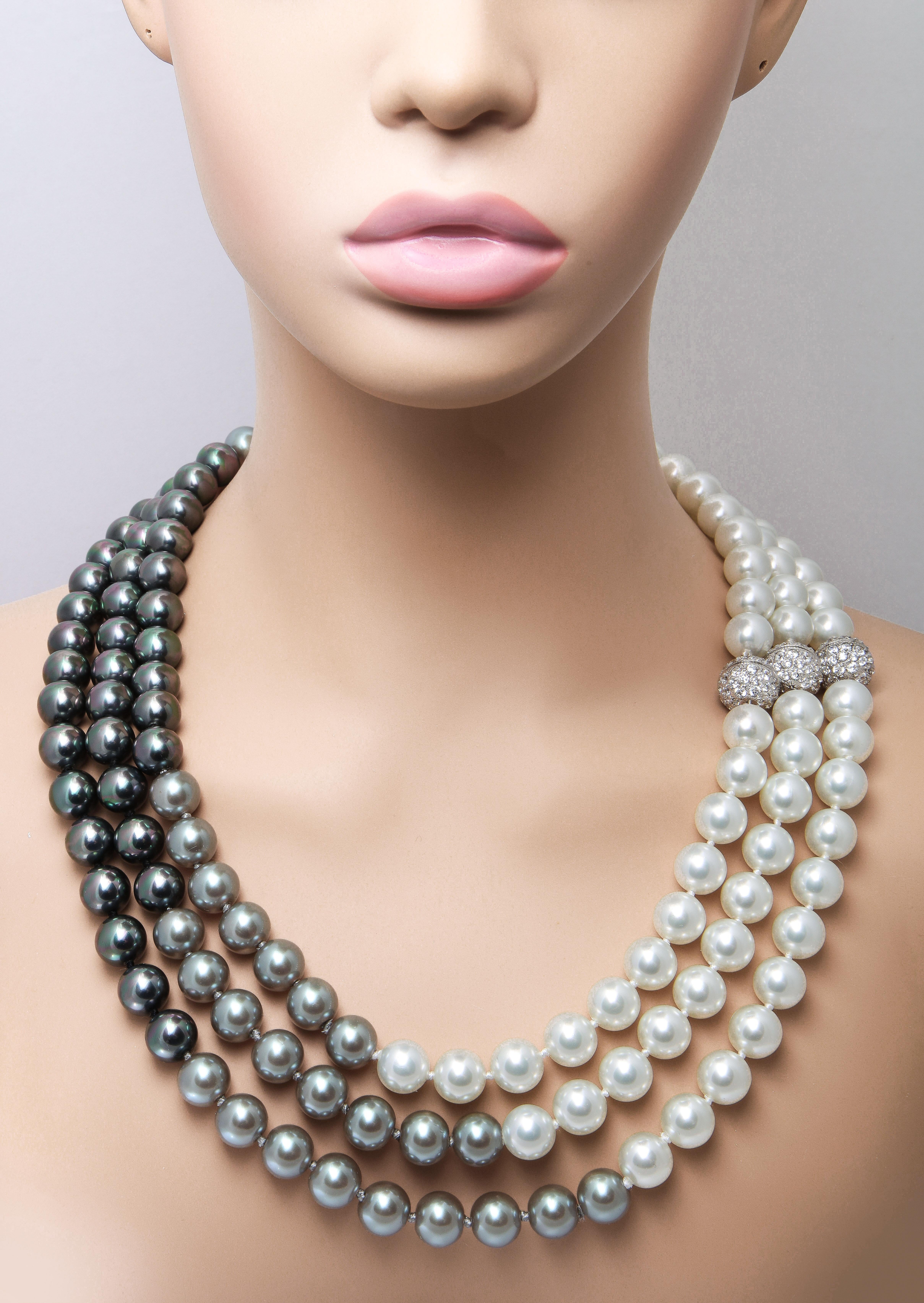  Shaded South Sea Manmade Pearls  Separable Three Necklaces Mikimoto Style 2
