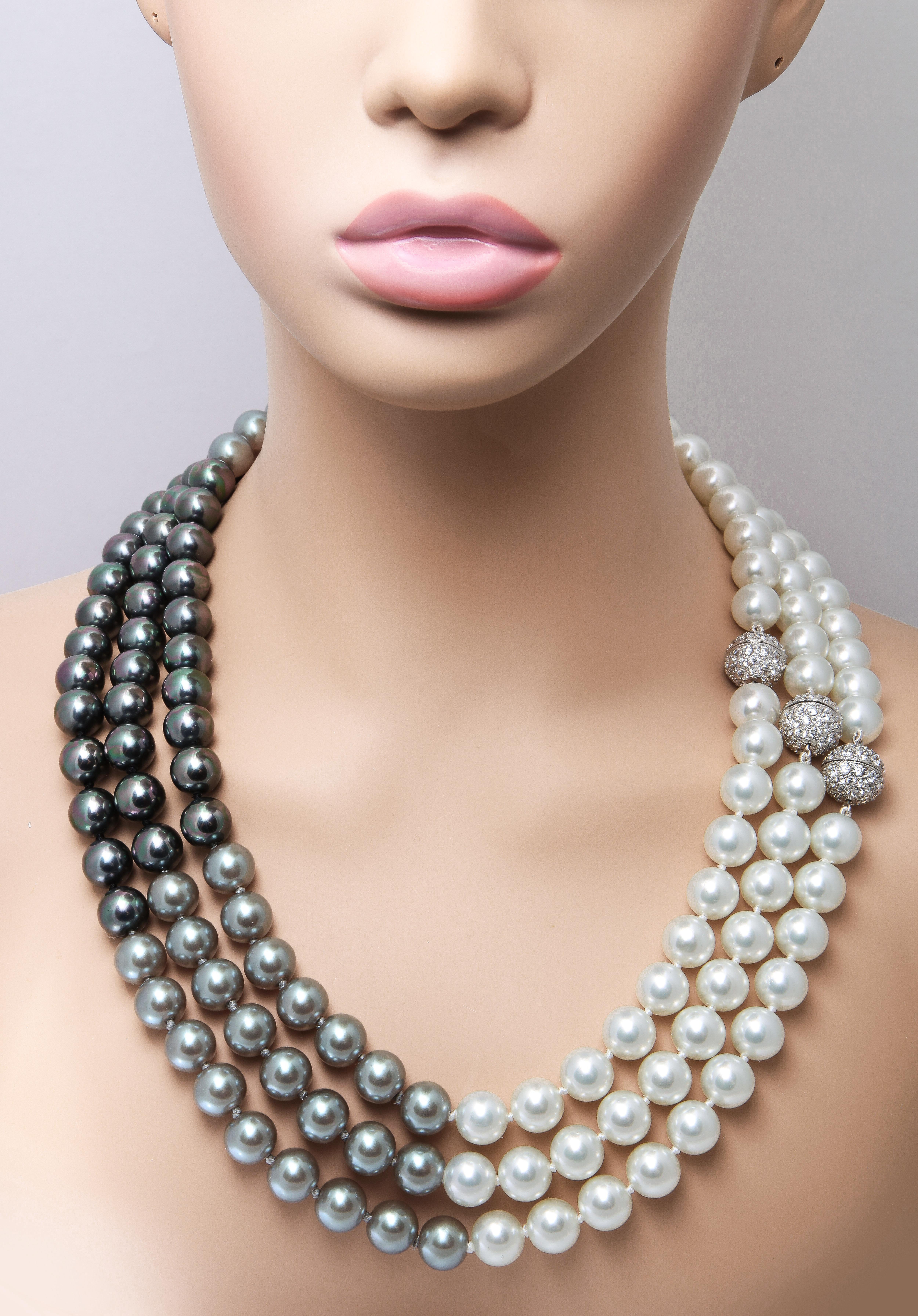  Shaded South Sea Manmade Pearls  Separable Three Necklaces Mikimoto Style 3