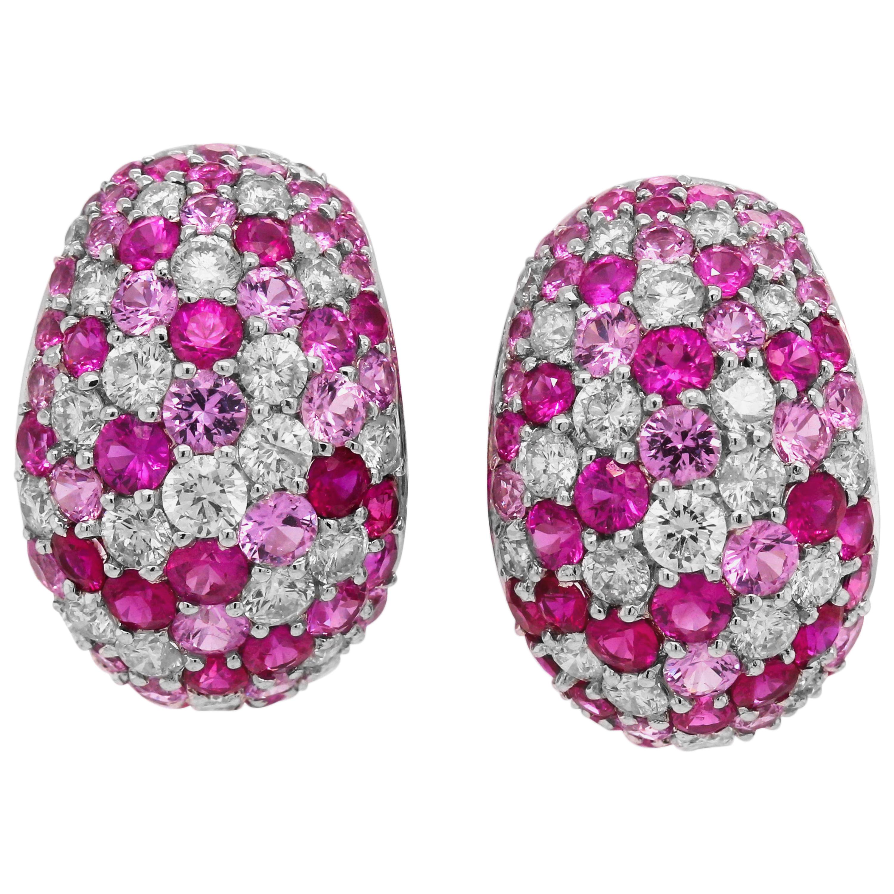 Shaded Pink Sapphires Diamonds 18 Karat White Gold Earrings For Sale