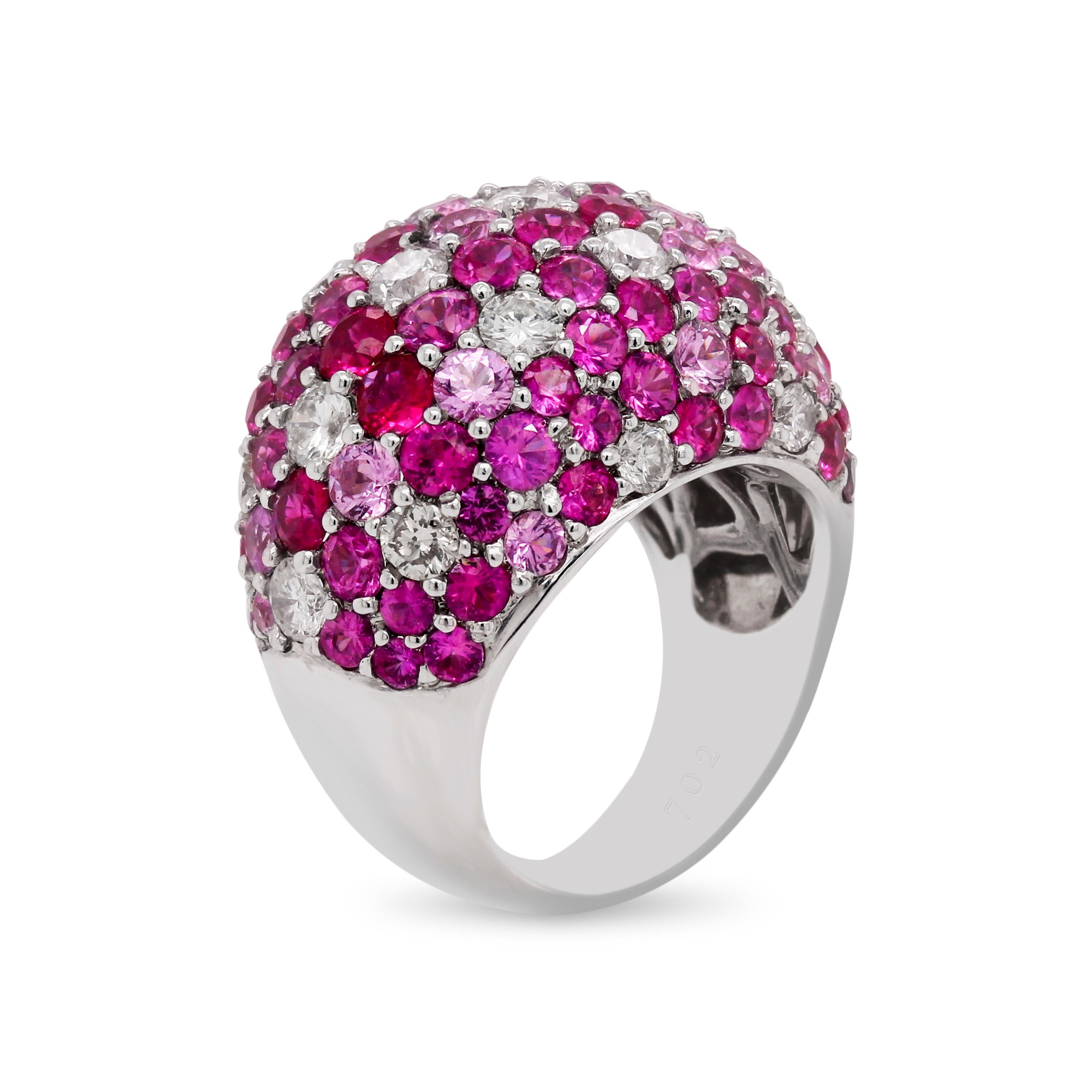 Shaded Pink Sapphires Diamonds 18K White Gold Dome Ring

A fun, everyday ring with light to dark pink sapphires set with a shading effect. Diamonds are also mixed in to bring this beauty to life. Made entirely in solid 18k gold.

Apprx. 7.02 carat