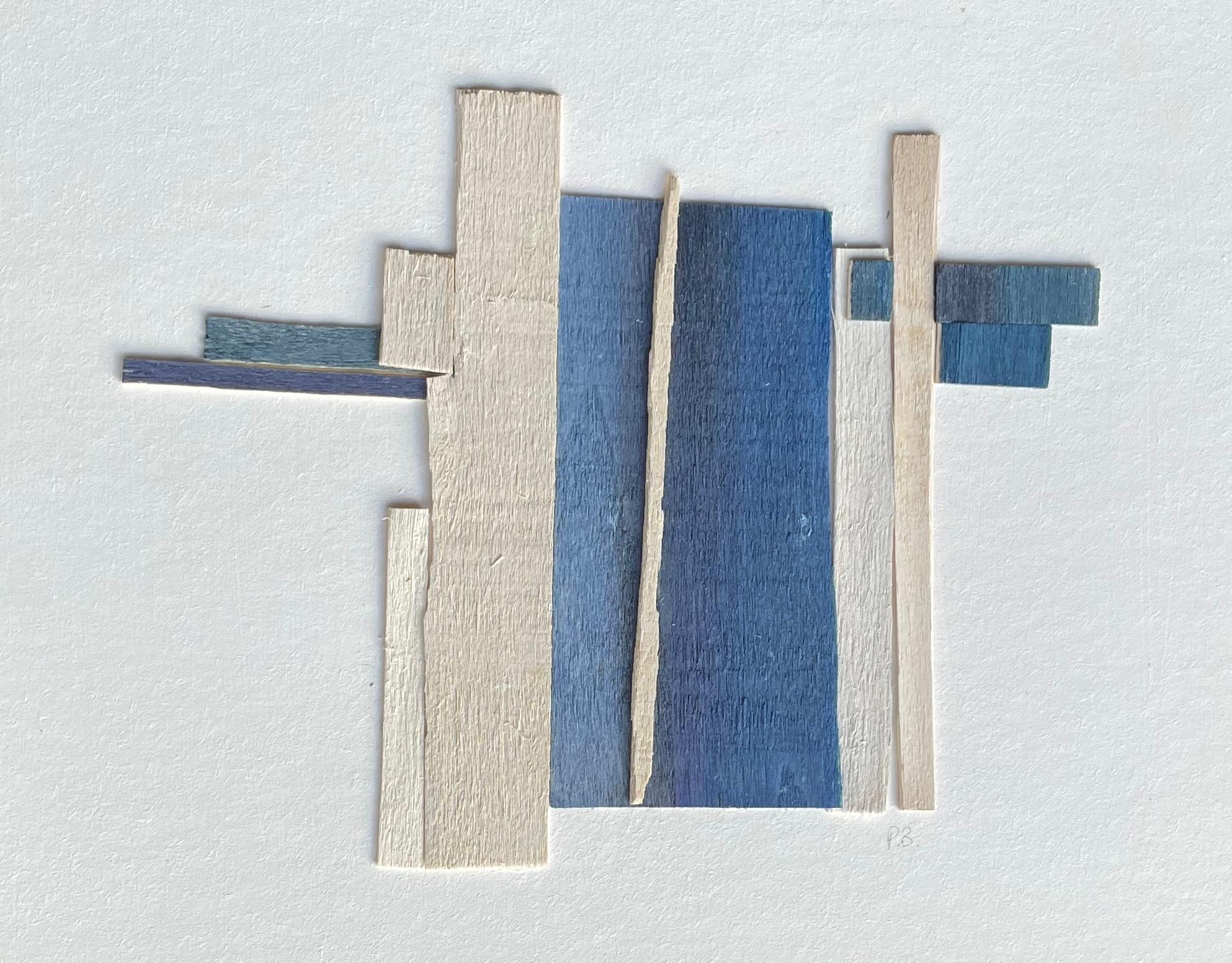 French Shades of Blue and Cream Thin Slices of Wood, France, Contemporary