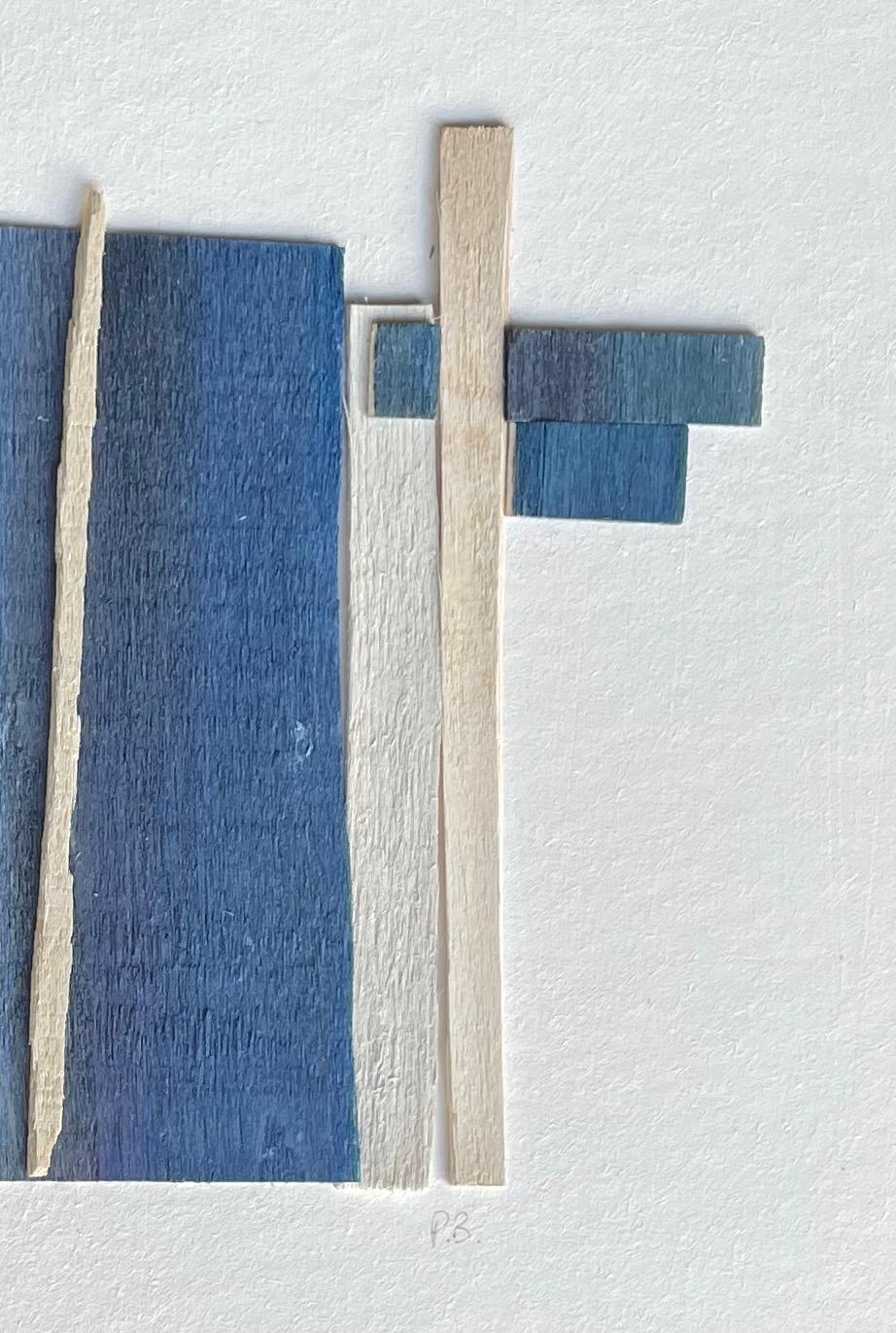 Shades of Blue and Cream Thin Slices of Wood, France, Contemporary 1