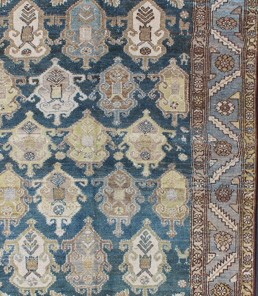 Shades of Blue and Ivory Antique Persian Fine Malayer Rug, Large Scale Design In Excellent Condition For Sale In Atlanta, GA