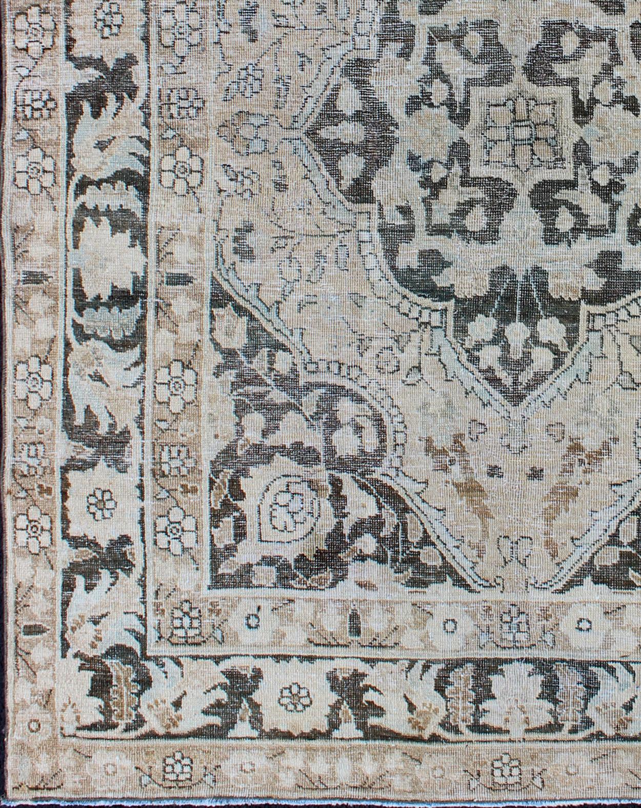 Hand-Knotted Antique Persian Haj-Jalili Tabriz Rug With Geometric Medallion Design For Sale