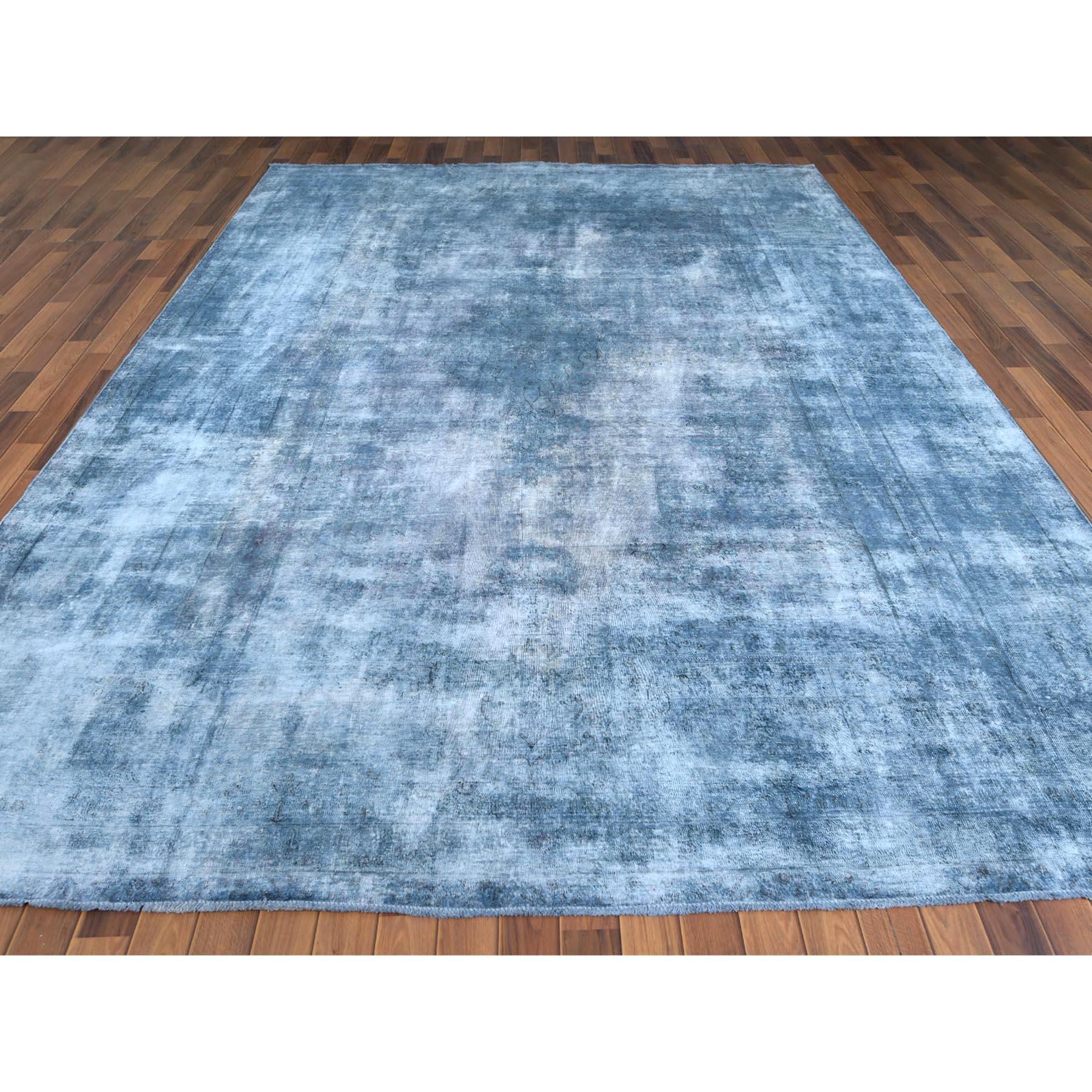 Medieval Shades of Blue Hand Knotted Old Persian Kerman Oriental Rug