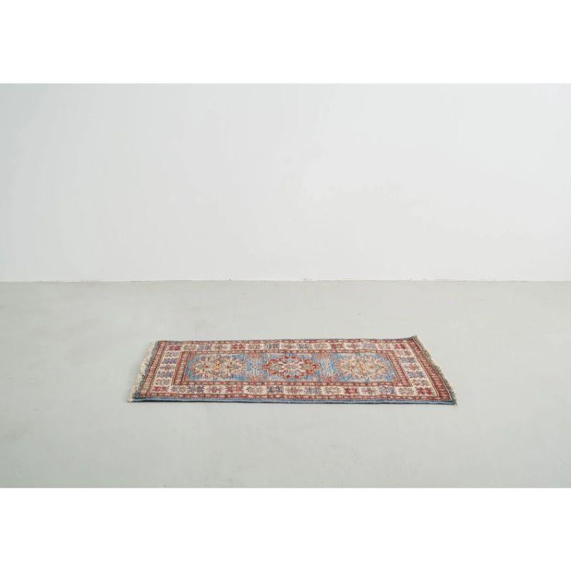 Hand-Crafted Middle Eastern Blue and Red Mini Wool Kazak Rug For Sale